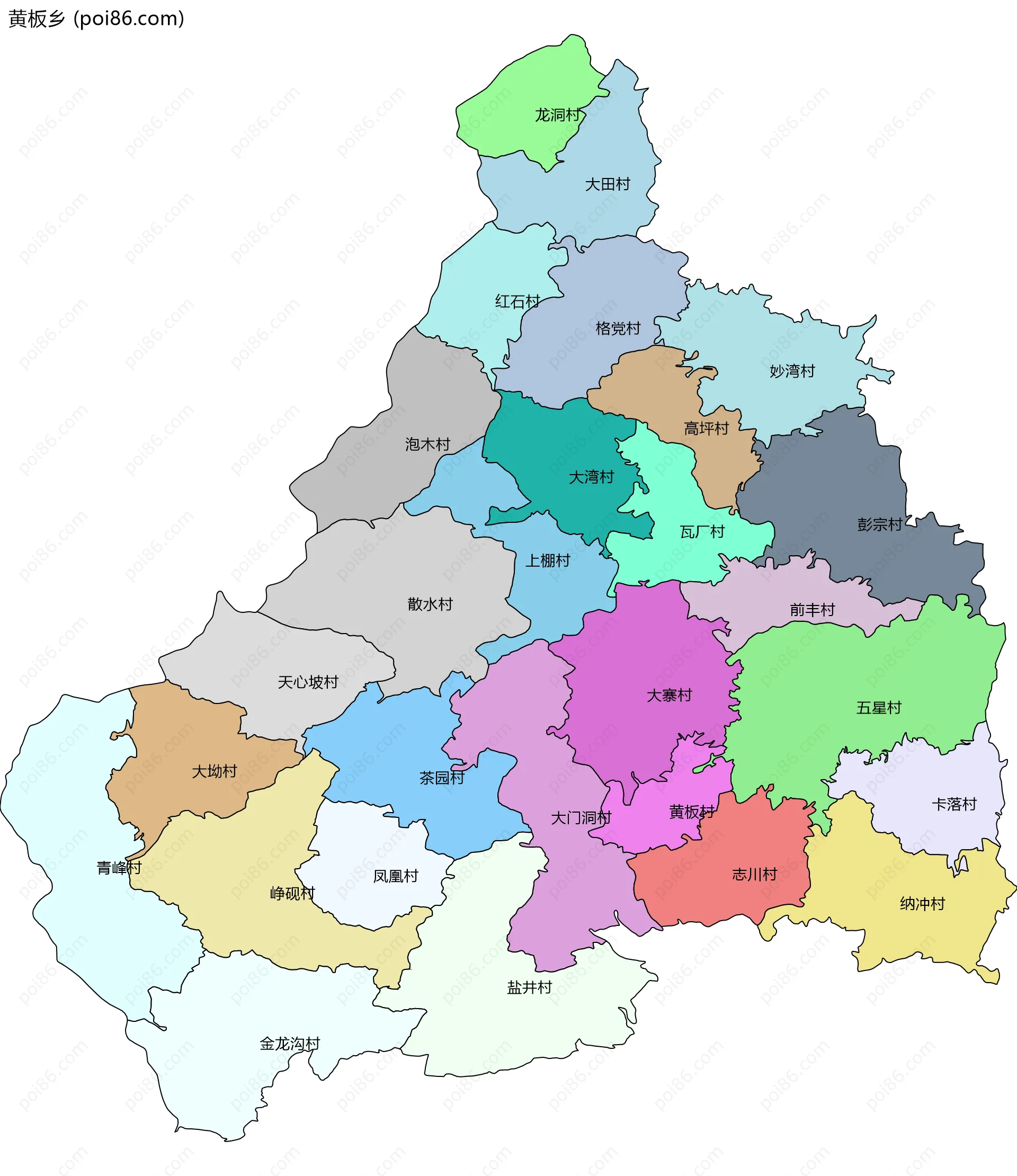 黄板乡边界地图(五级行政区划)