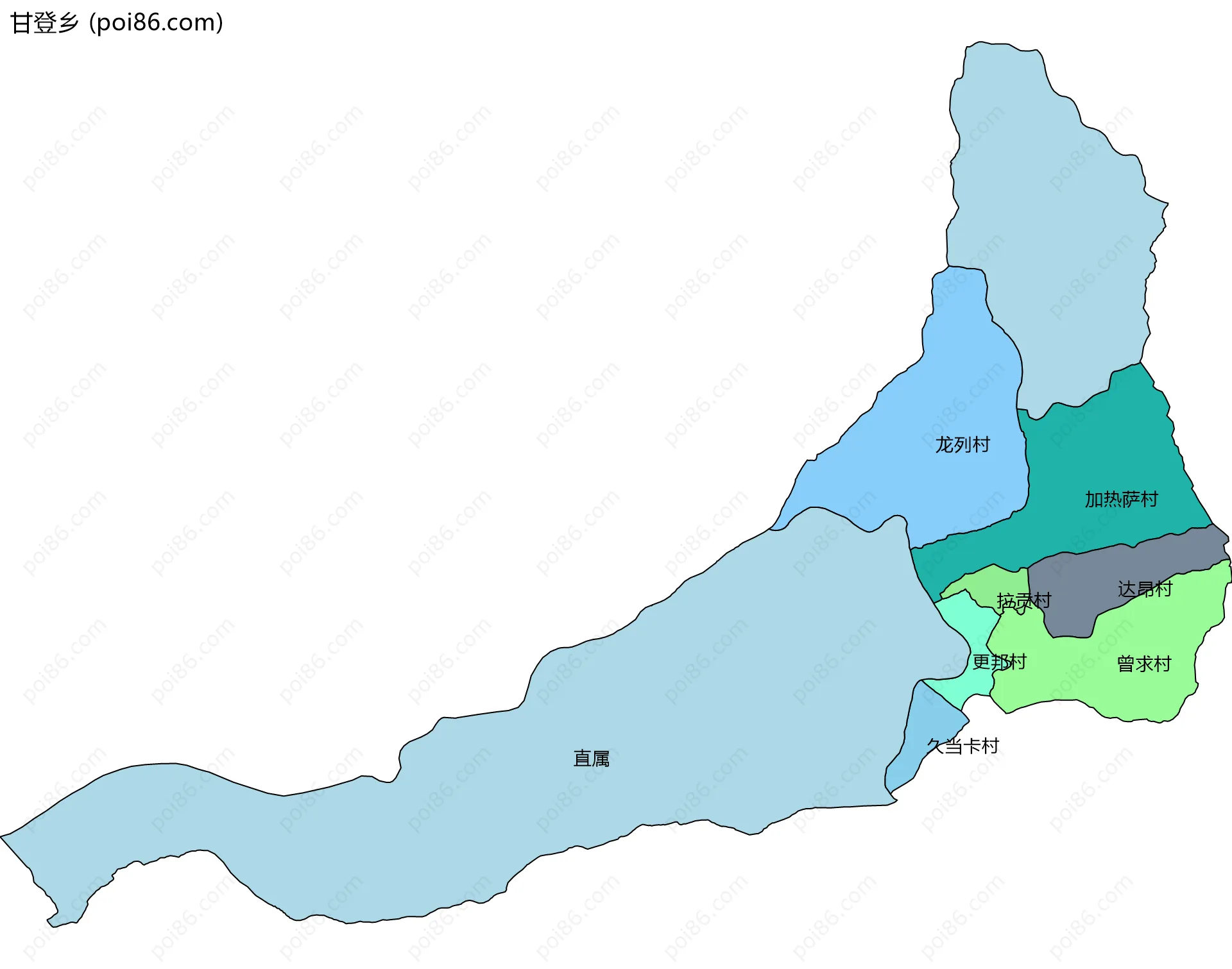甘登乡边界地图(五级行政区划)