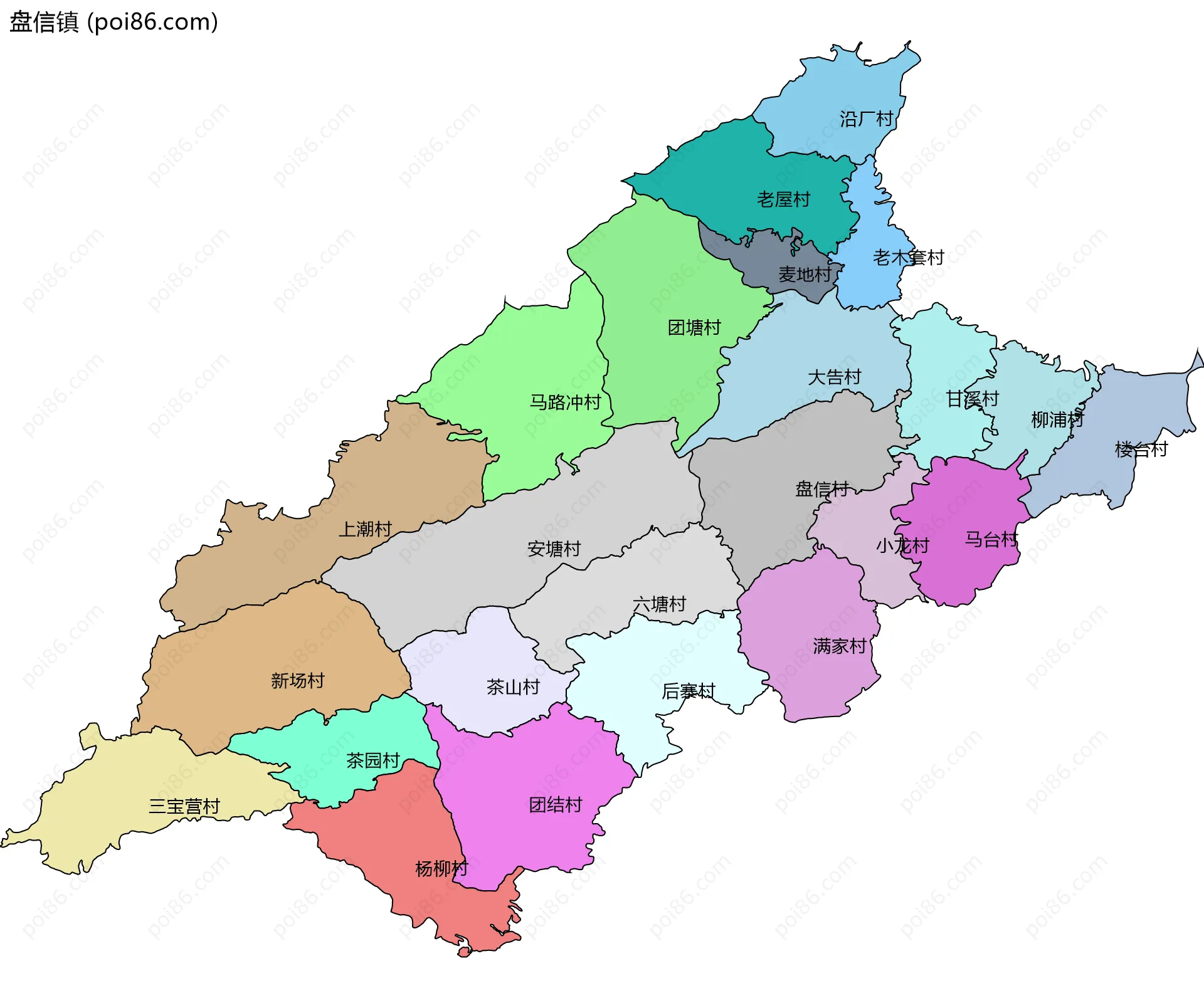 盘信镇边界地图(五级行政区划)