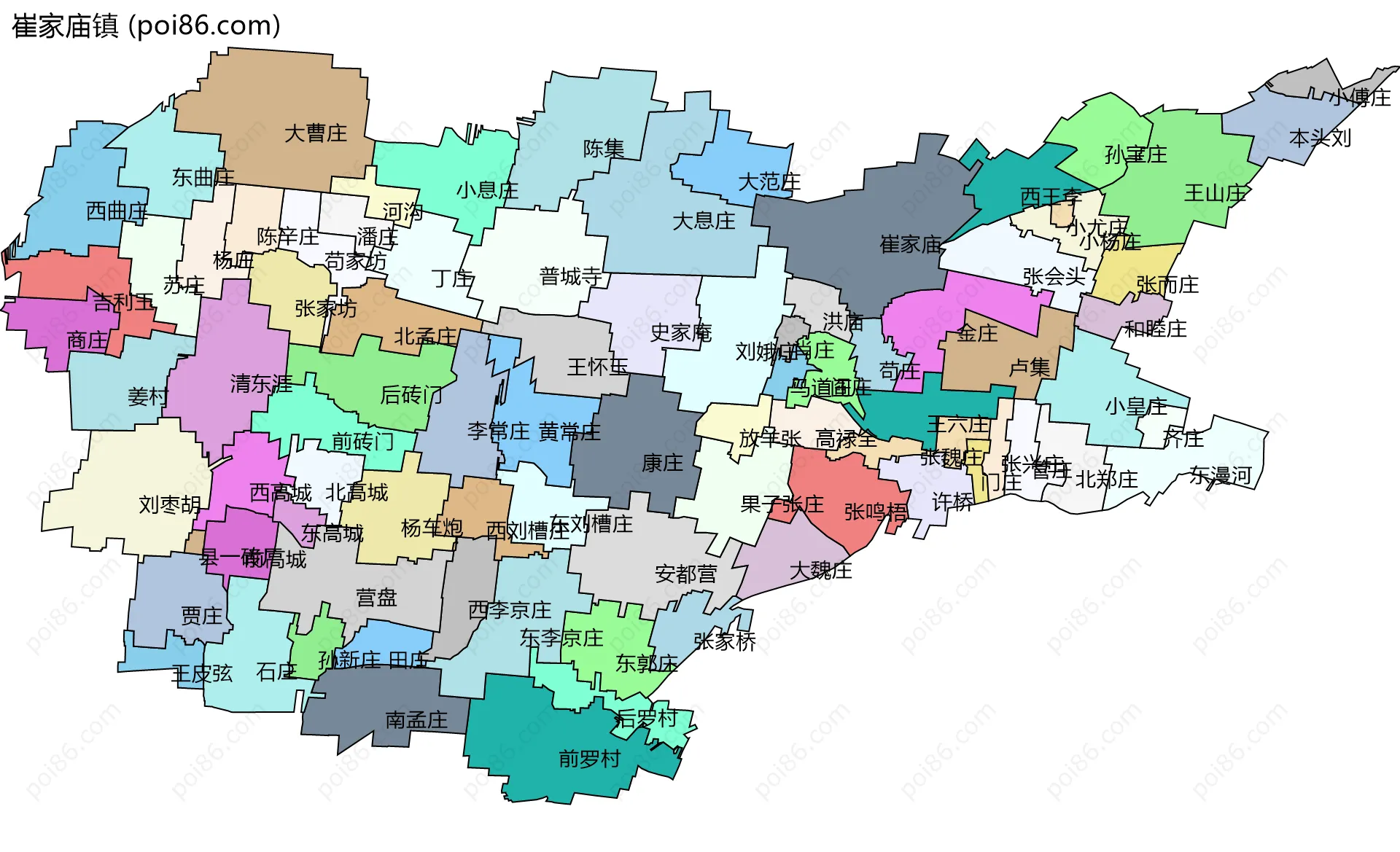 崔家庙镇边界地图(五级行政区划)
