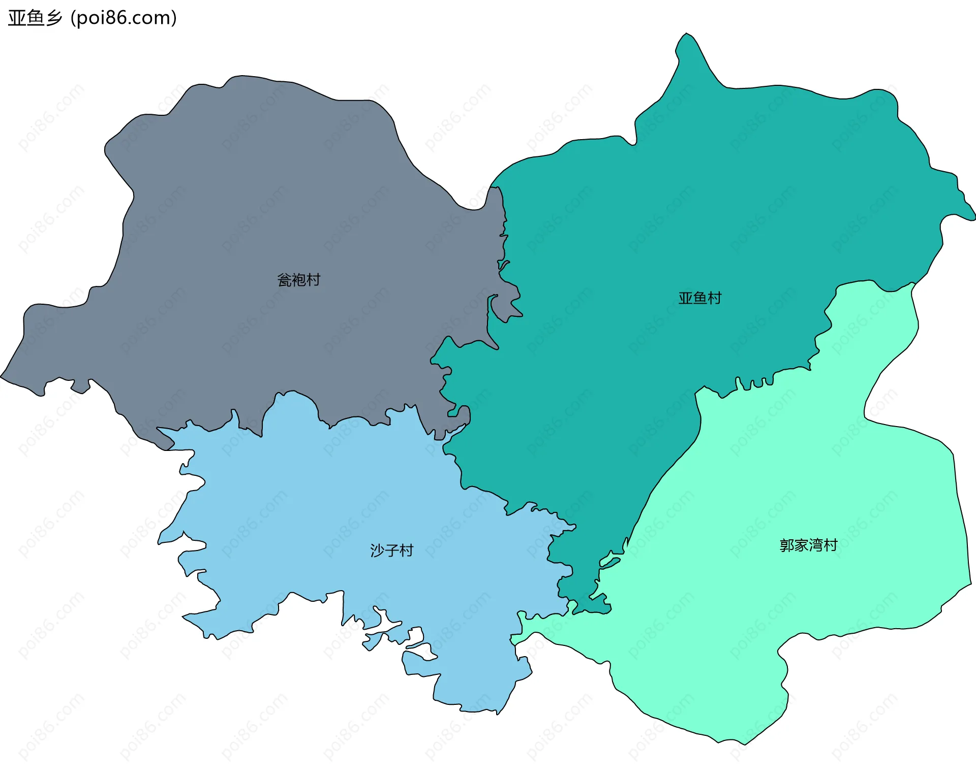 亚鱼乡边界地图(五级行政区划)