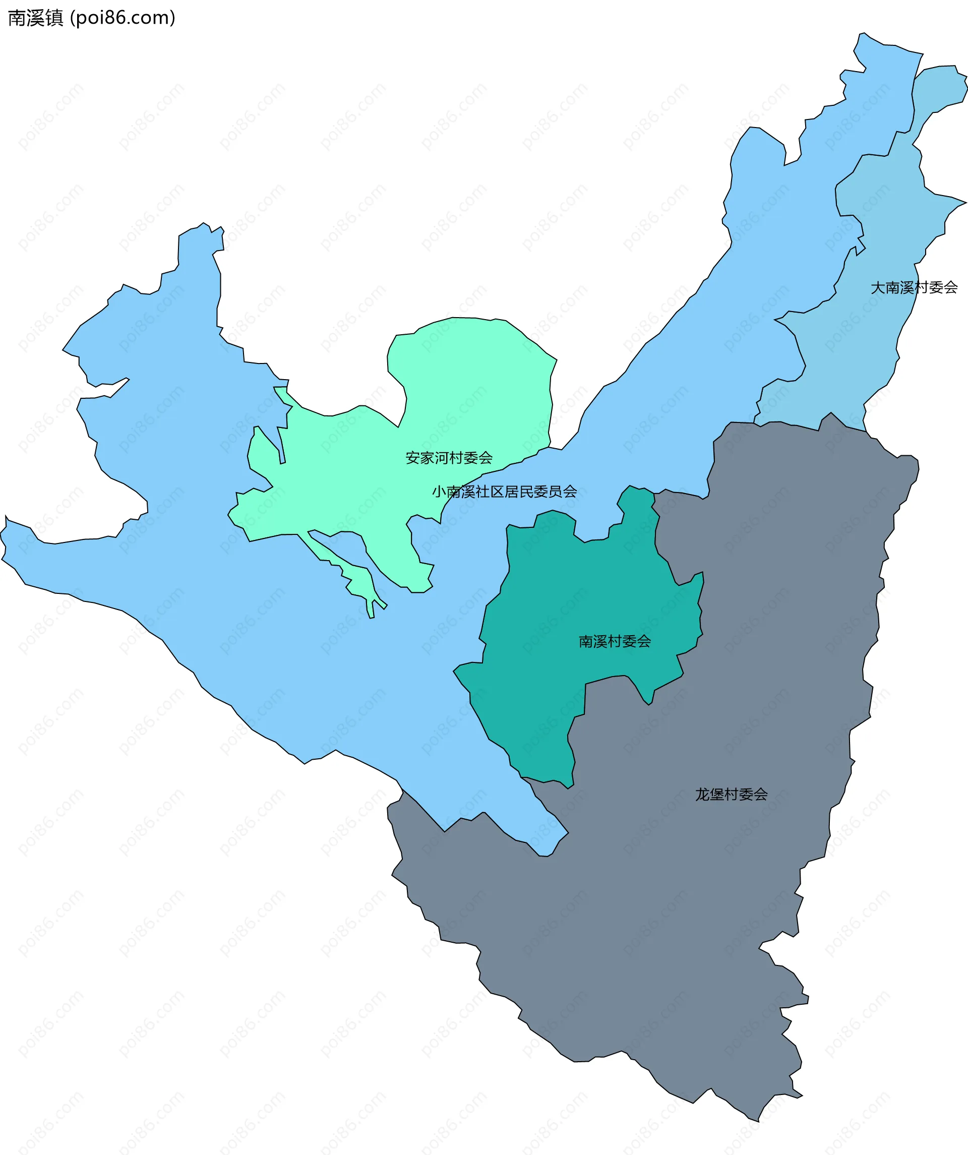 南溪镇边界地图(五级行政区划)
