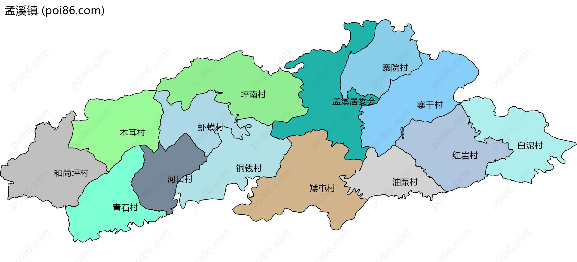 孟溪镇边界地图(五级行政区划)