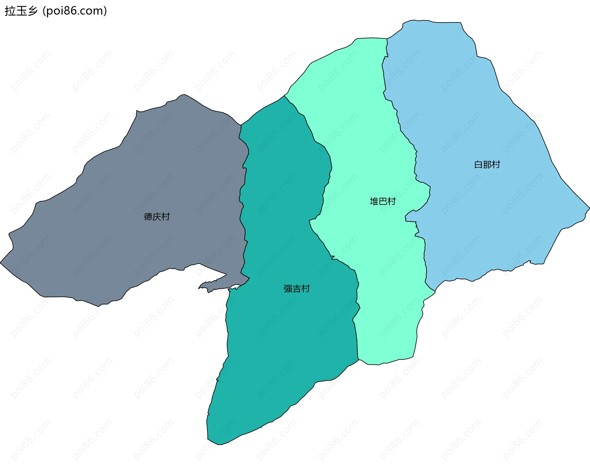 拉玉乡边界地图(五级行政区划)