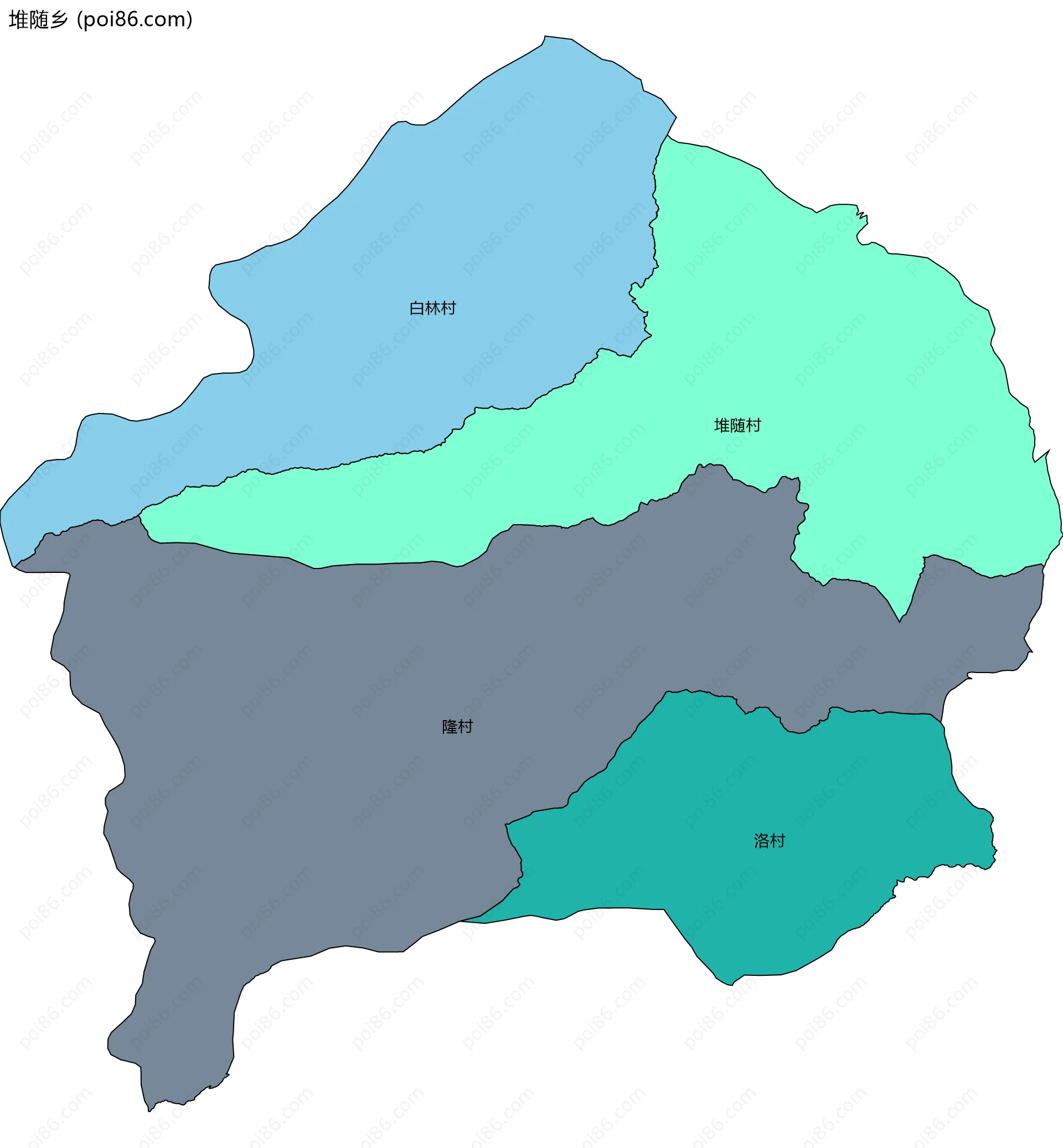 堆随乡边界地图(五级行政区划)