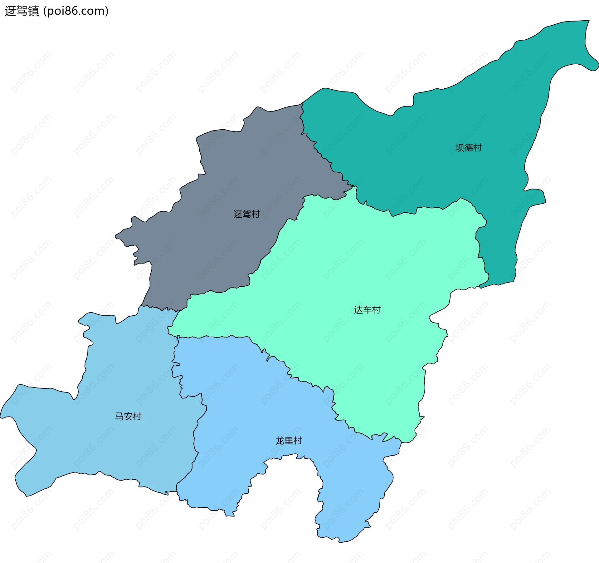 迓驾镇边界地图(五级行政区划)