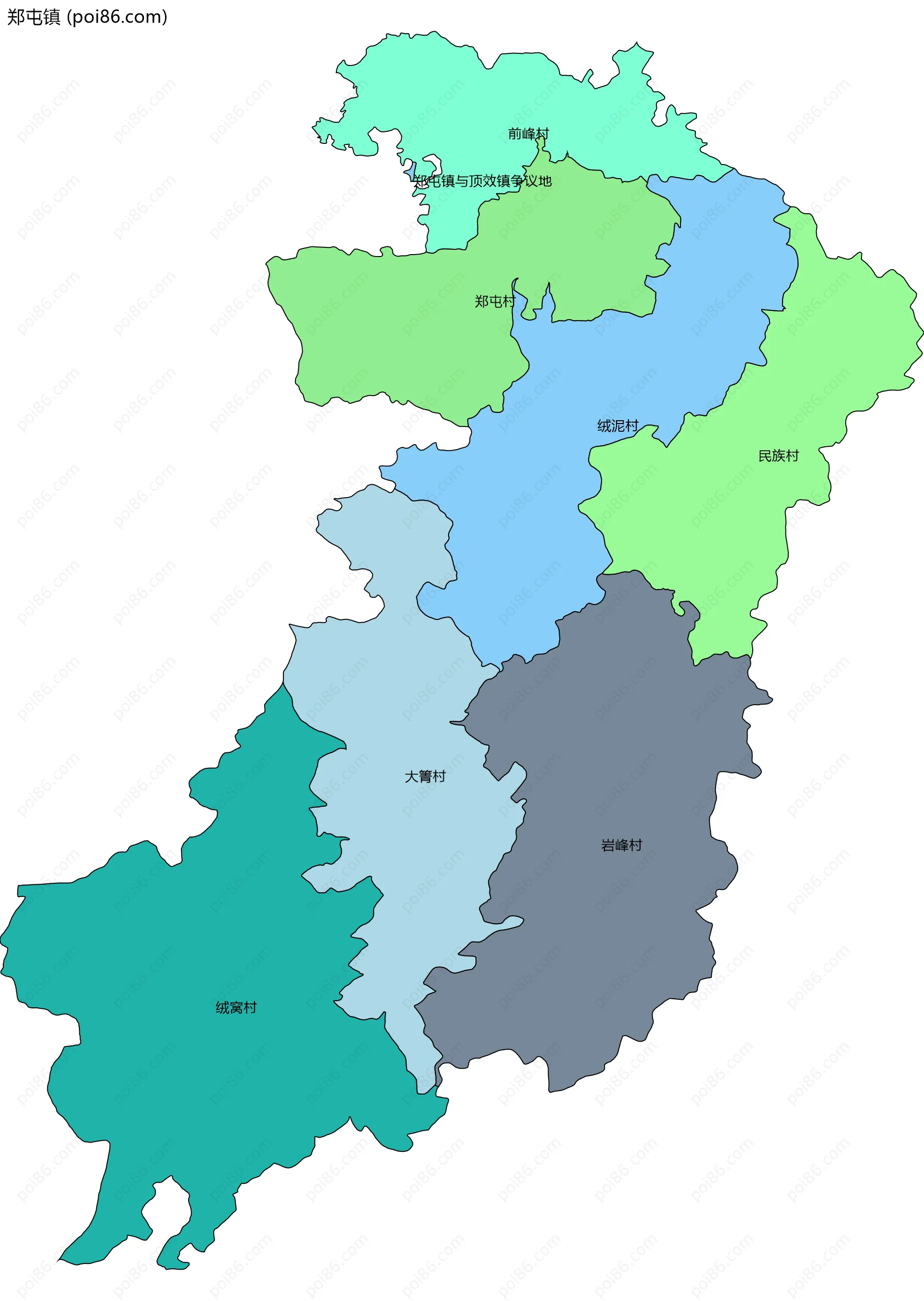 郑屯镇边界地图(五级行政区划)