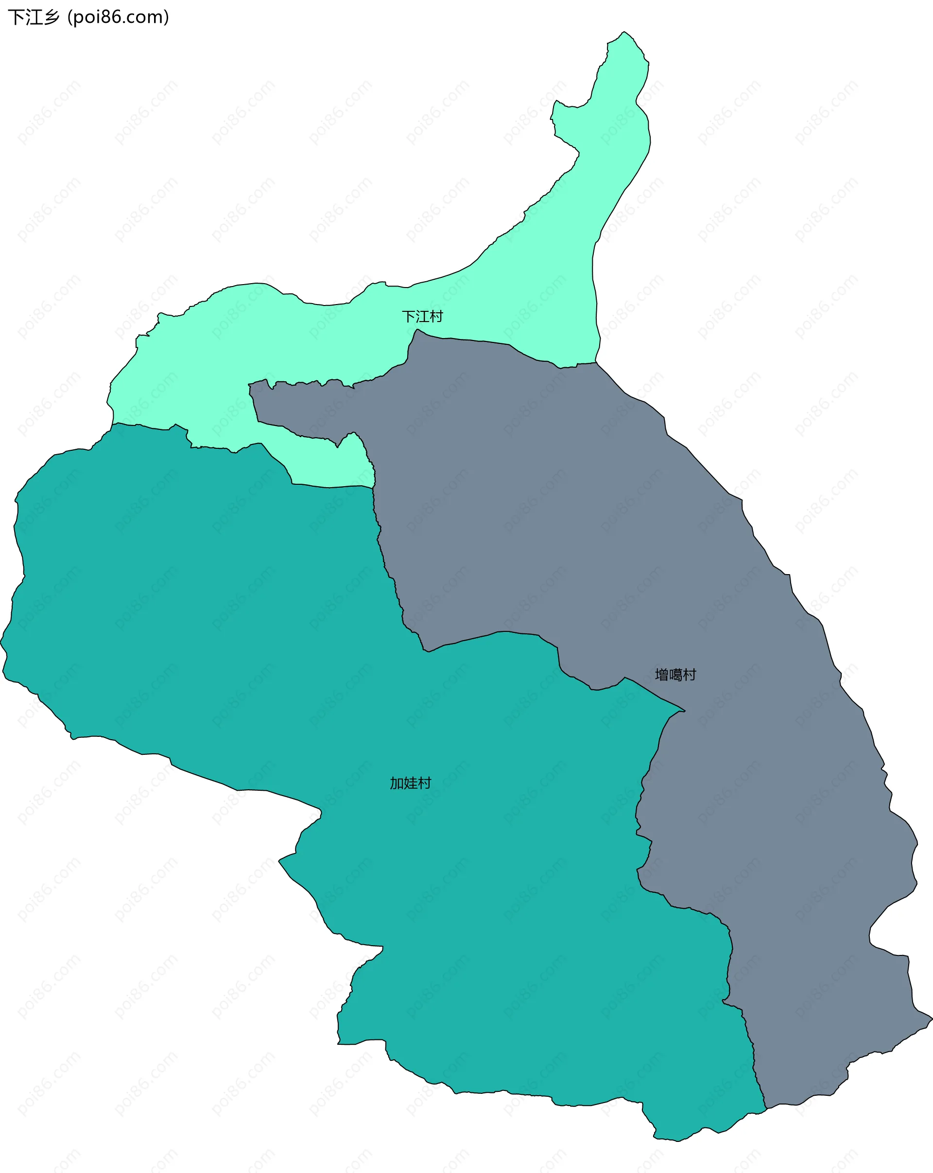 下江乡边界地图(五级行政区划)