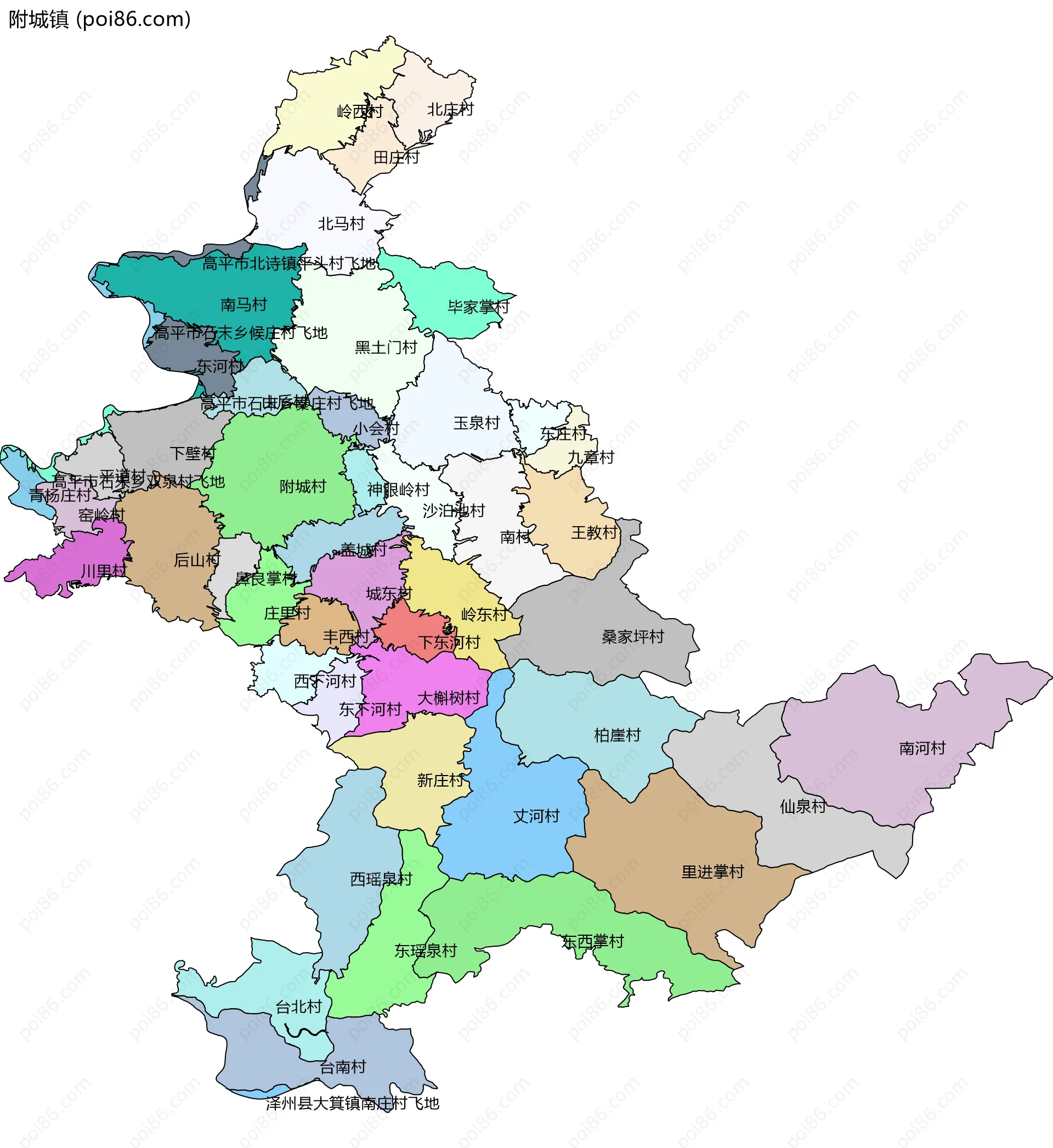 附城镇边界地图(五级行政区划)