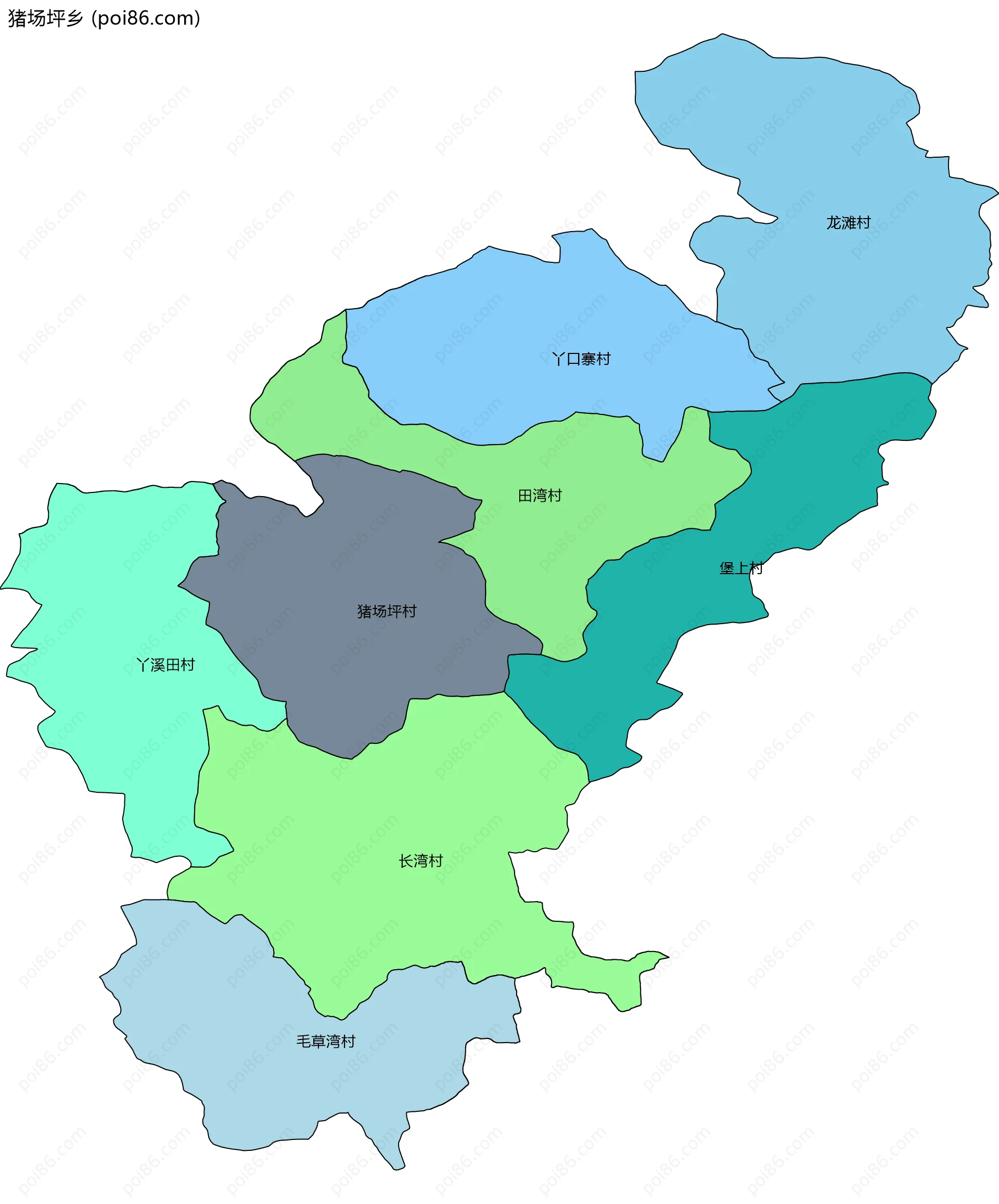 猪场坪乡边界地图(五级行政区划)