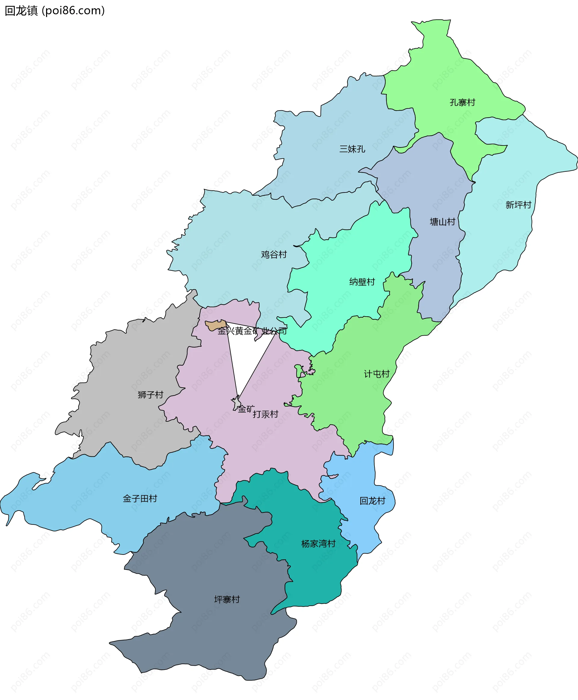 回龙镇边界地图(五级行政区划)