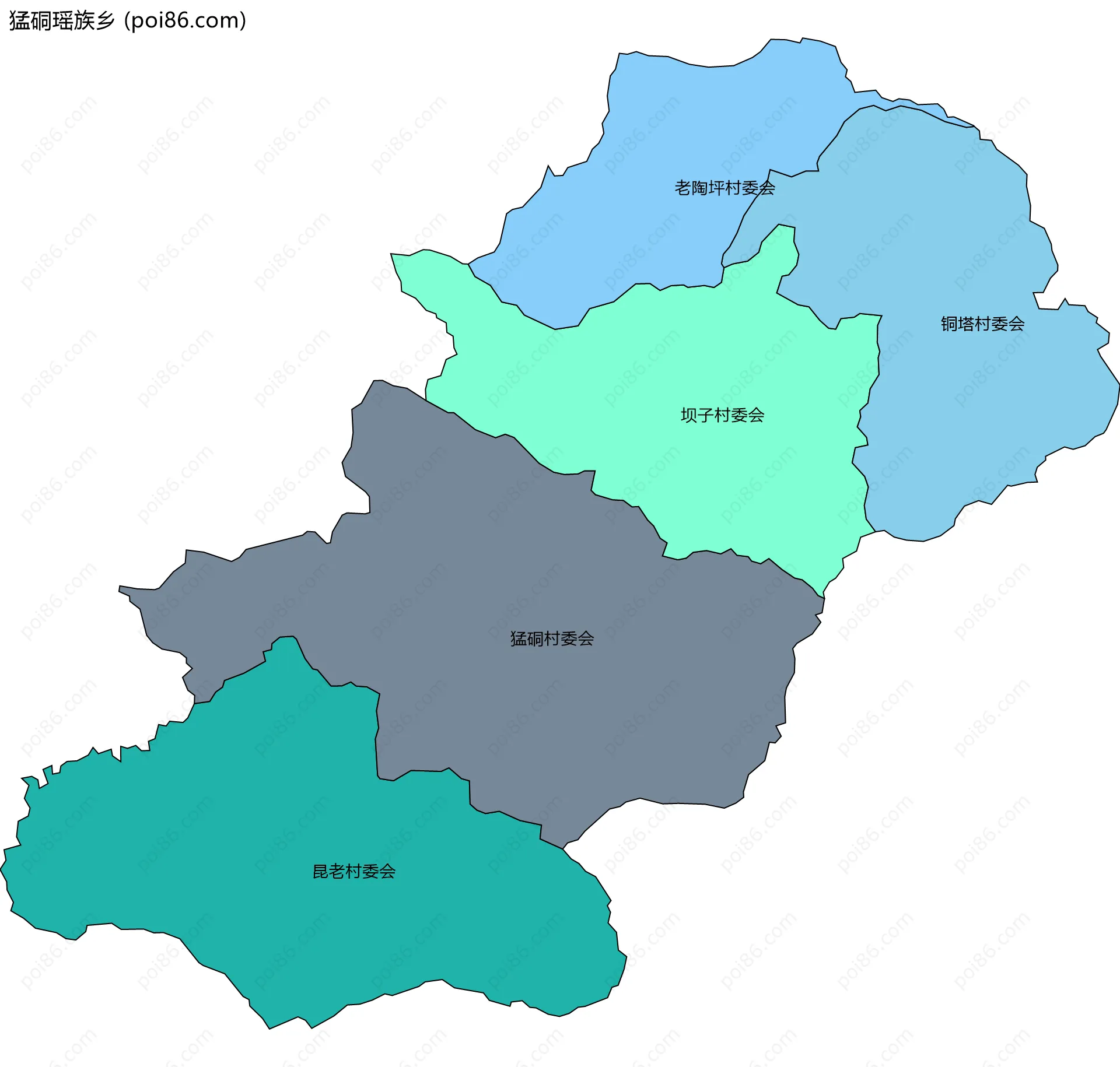 猛硐瑶族乡边界地图(五级行政区划)