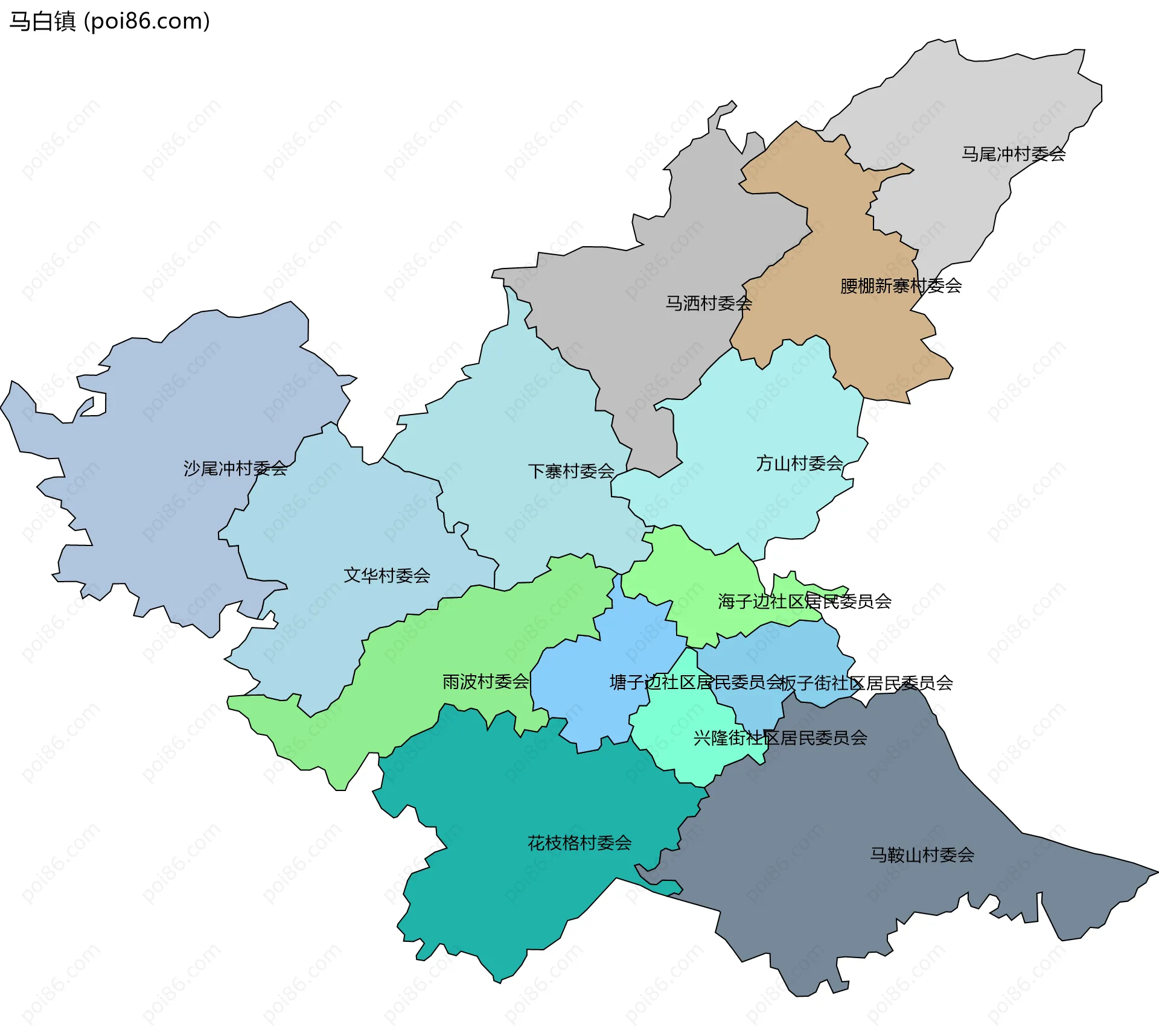 马白镇边界地图(五级行政区划)