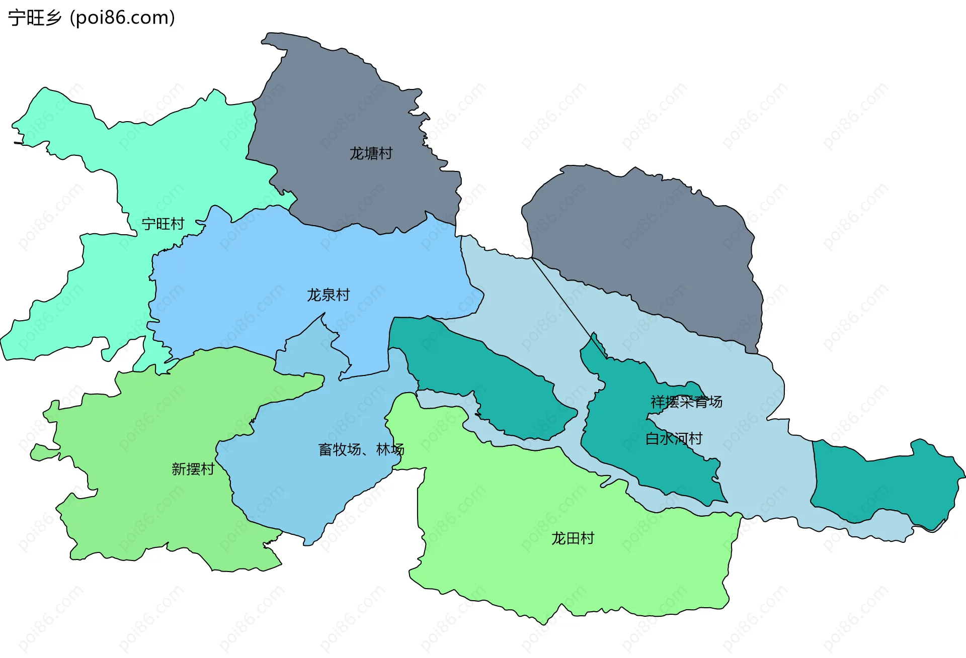 宁旺乡边界地图(五级行政区划)