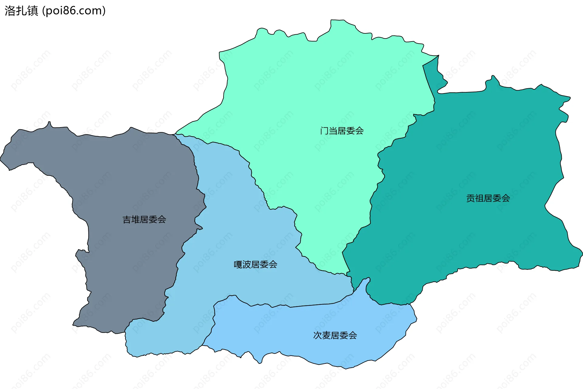 洛扎镇边界地图(五级行政区划)