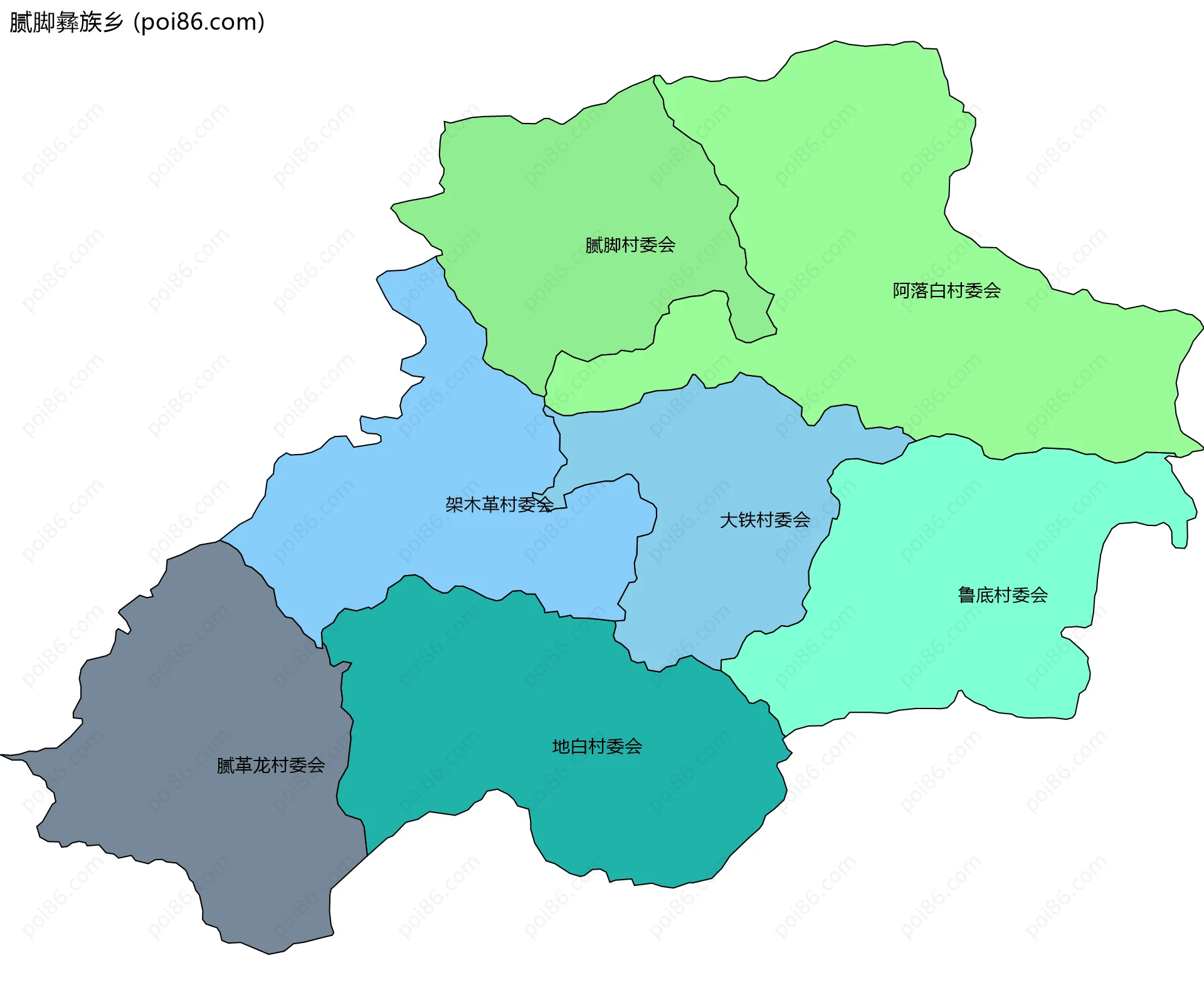 腻脚彝族乡边界地图(五级行政区划)