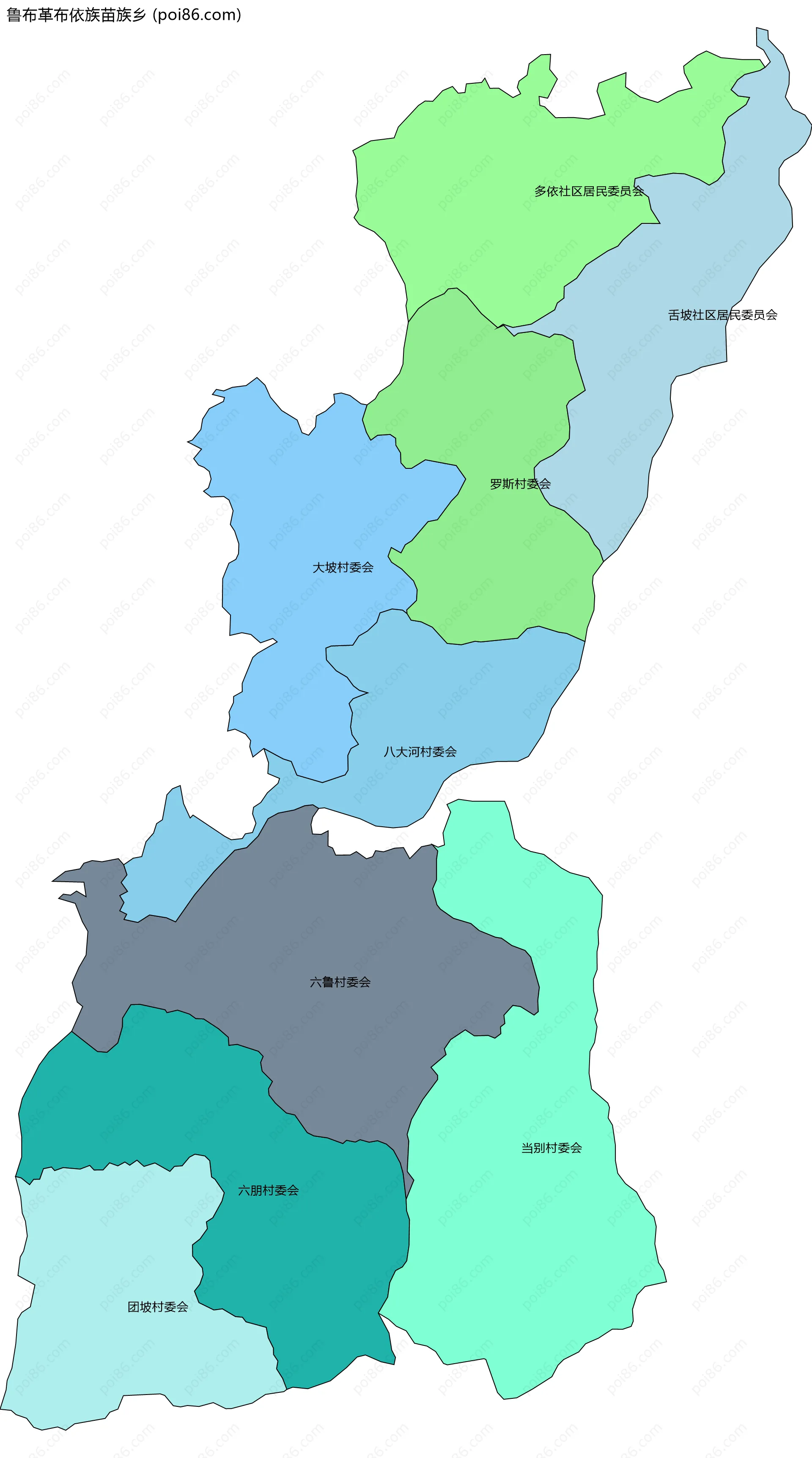 鲁布革布依族苗族乡边界地图(五级行政区划)