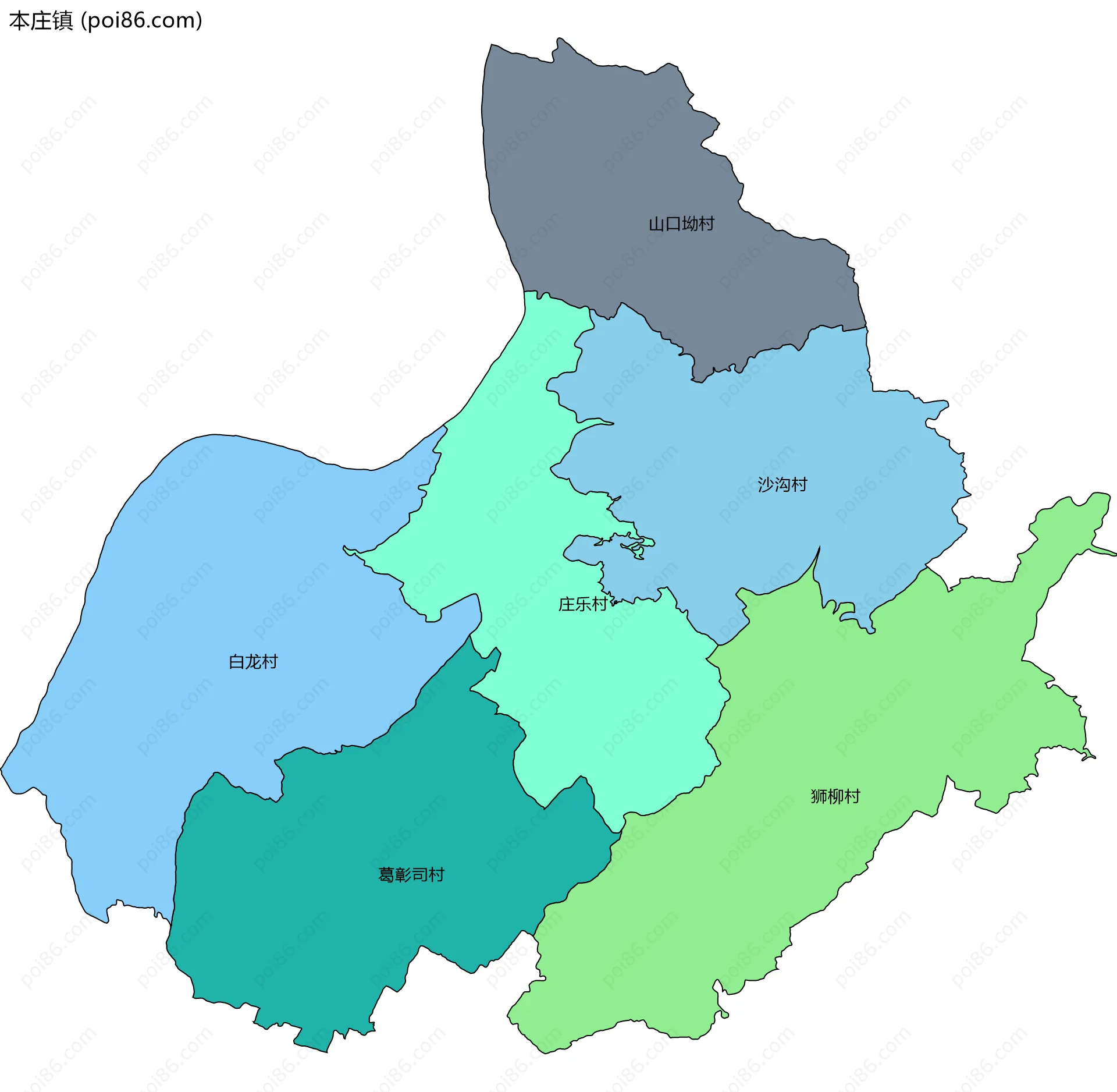 本庄镇边界地图(五级行政区划)