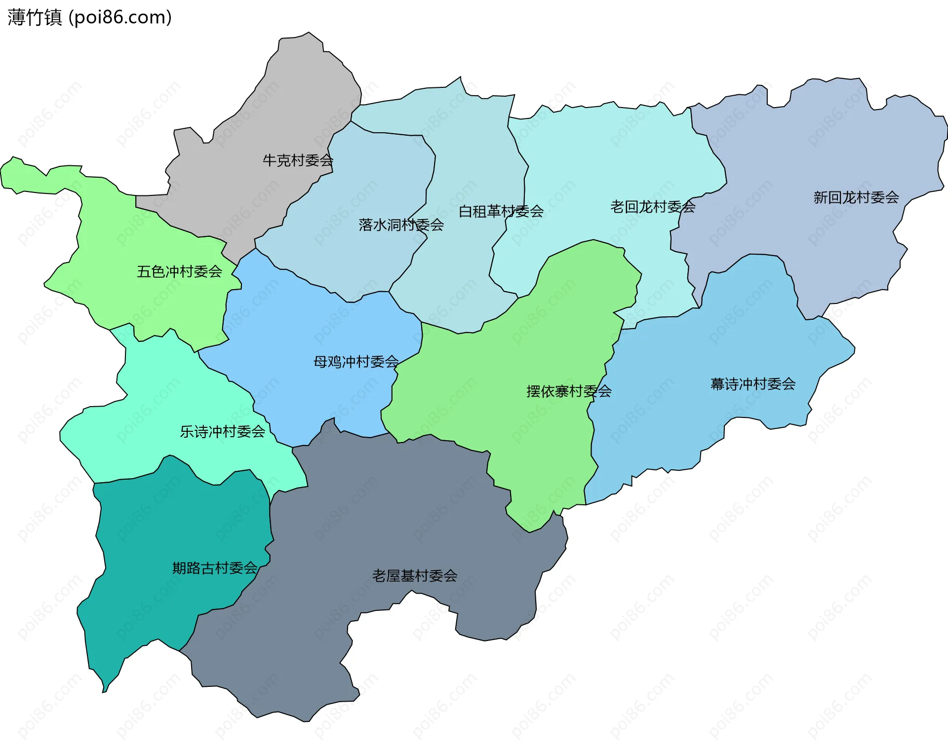 薄竹镇边界地图(五级行政区划)