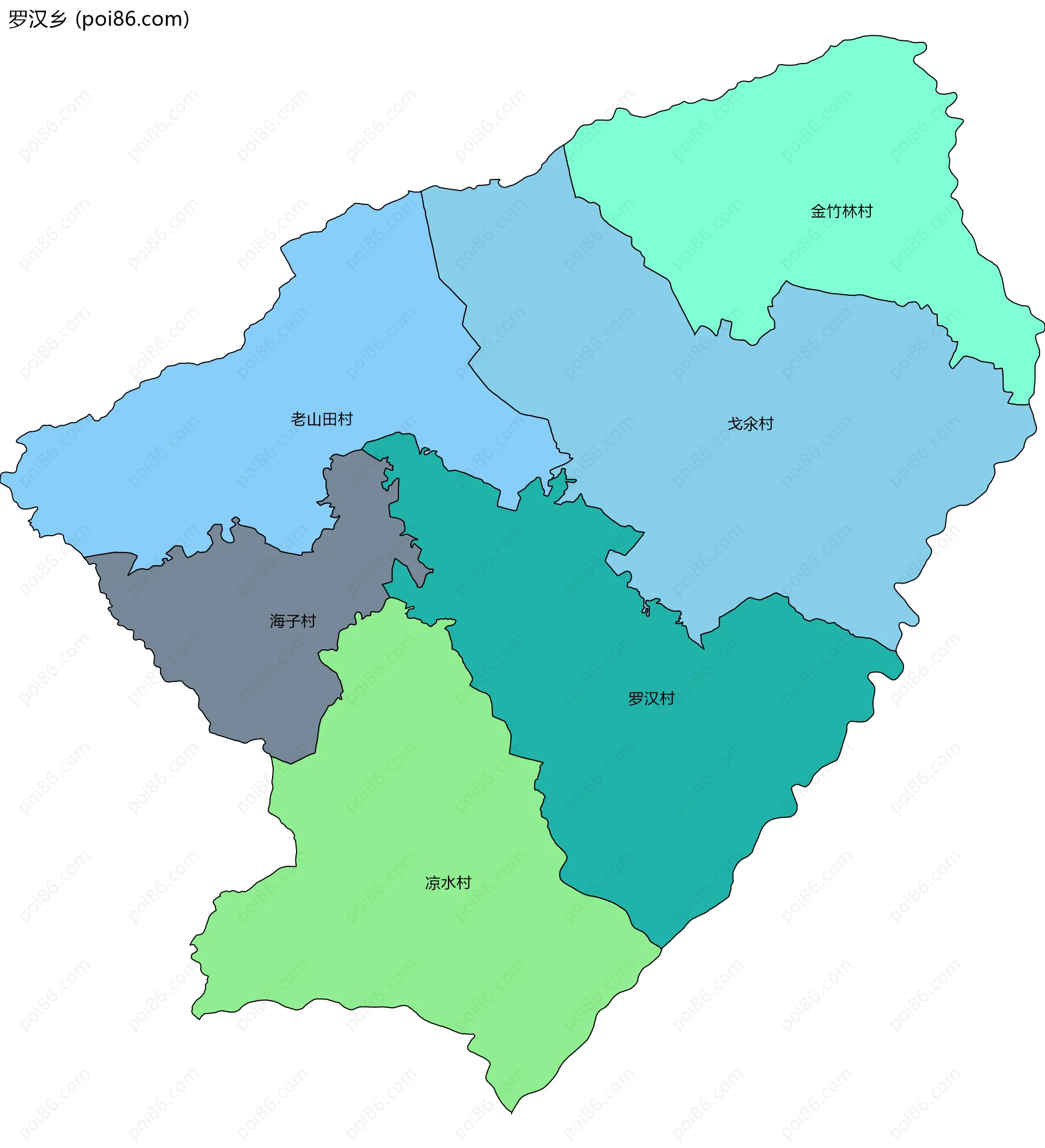 罗汉乡边界地图(五级行政区划)