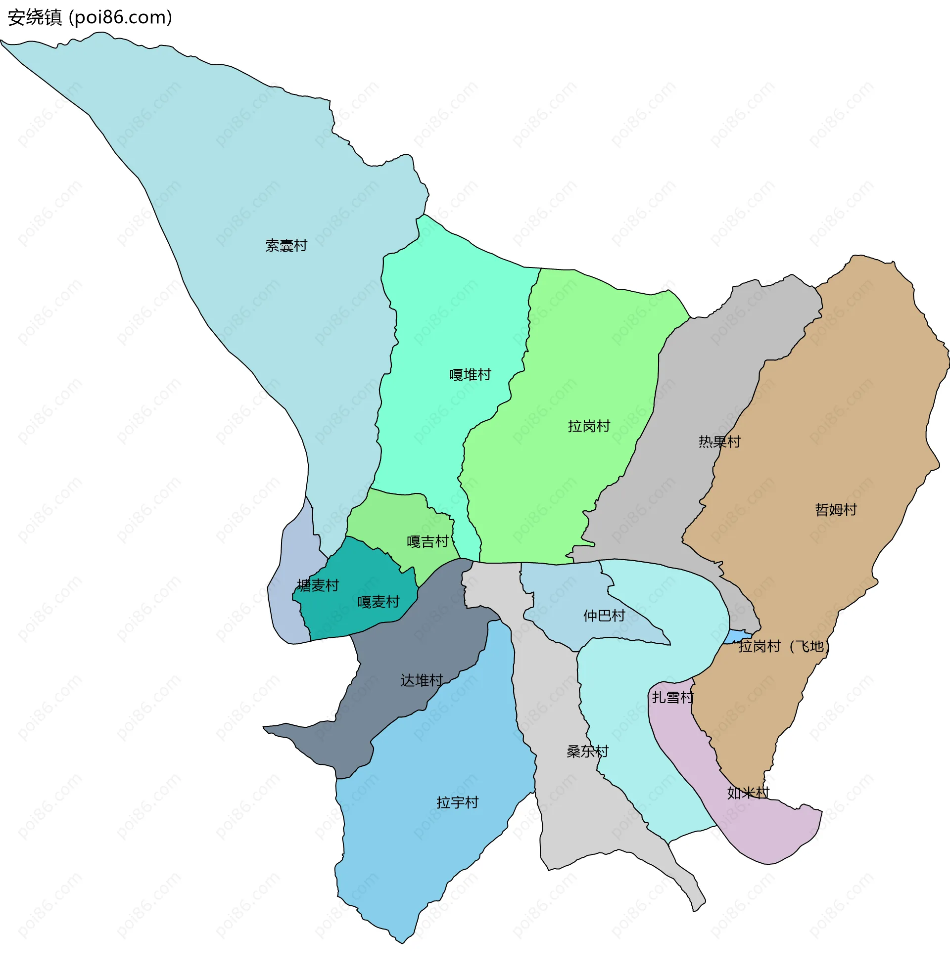安绕镇边界地图(五级行政区划)
