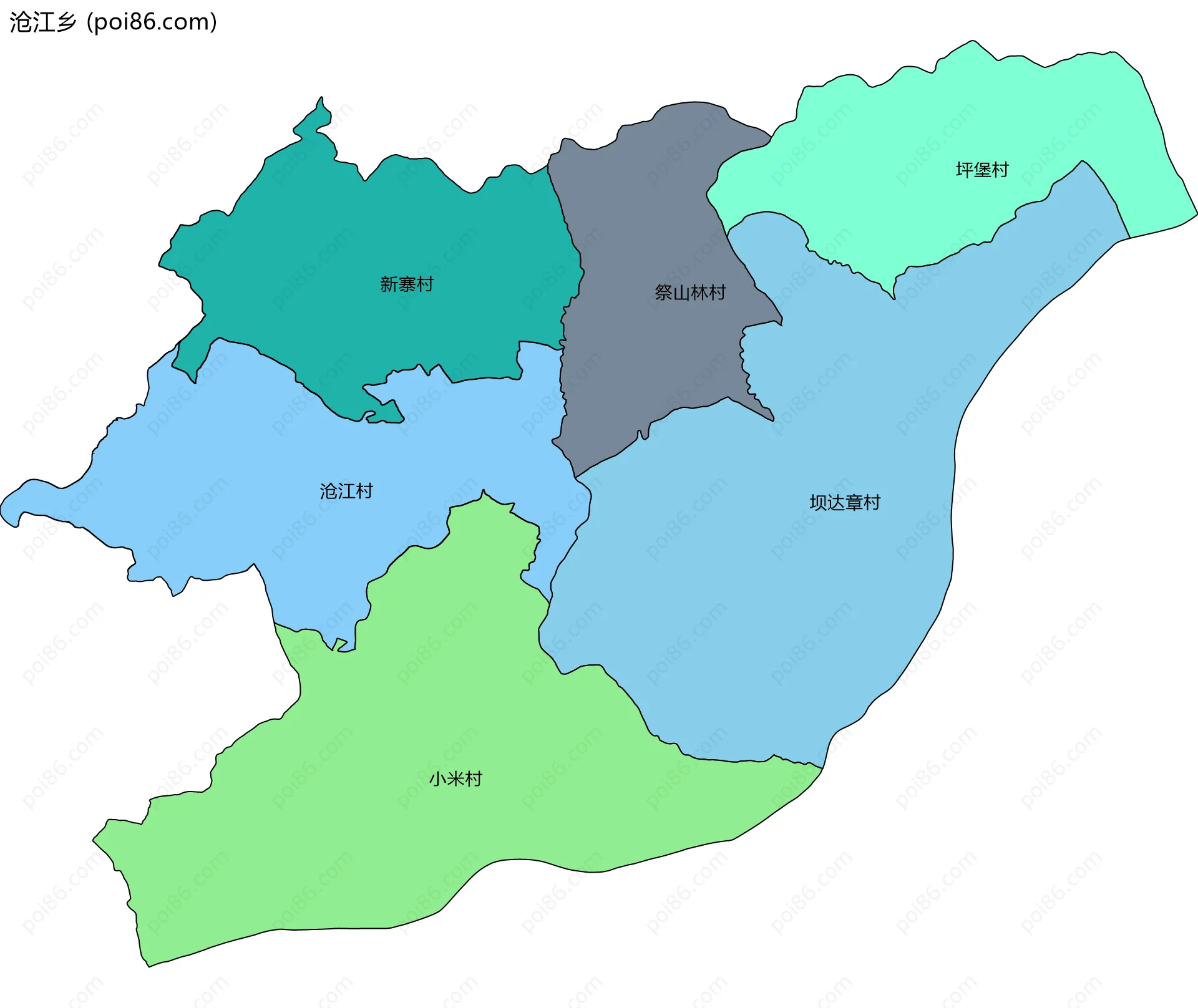 沧江乡边界地图(五级行政区划)