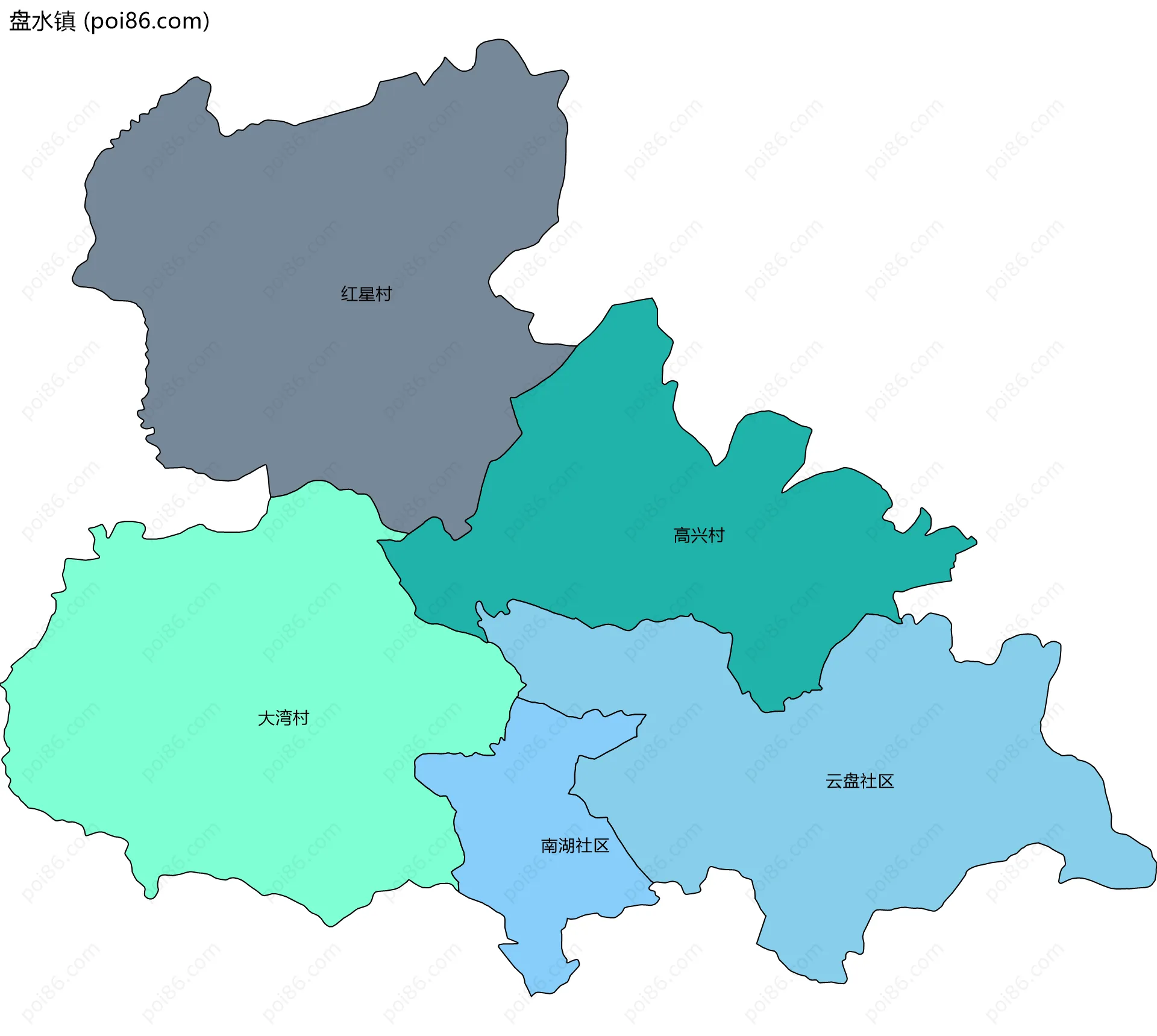 盘水镇边界地图(五级行政区划)