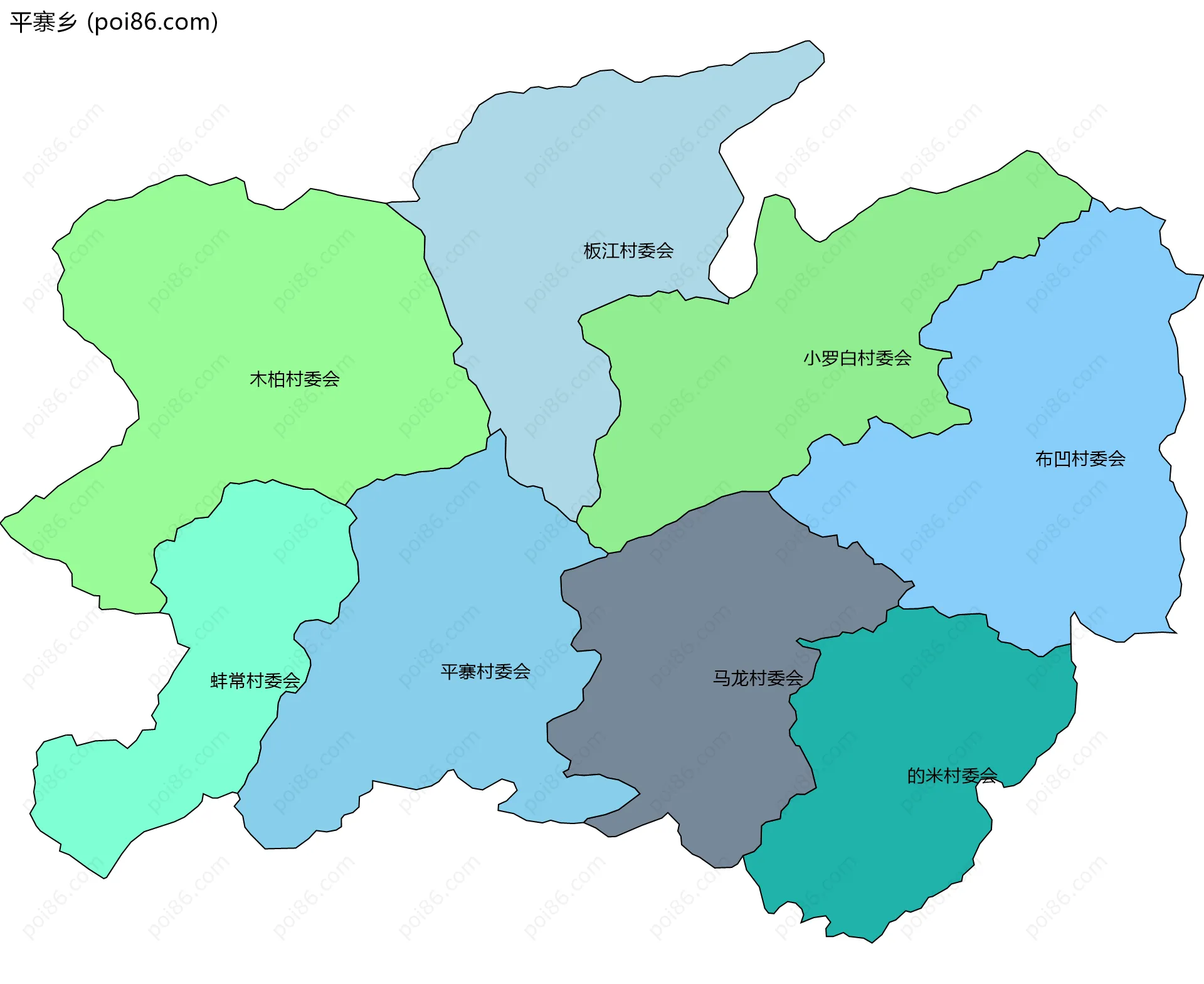 平寨乡边界地图(五级行政区划)
