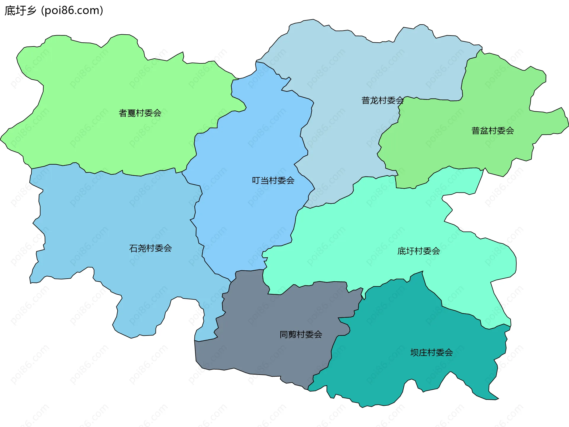 底圩乡边界地图(五级行政区划)