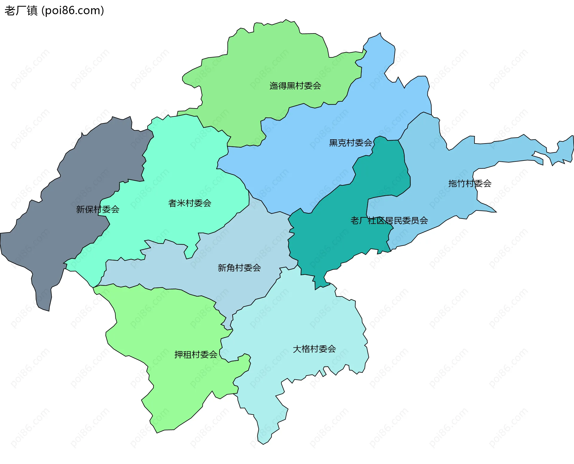 老厂镇边界地图(五级行政区划)