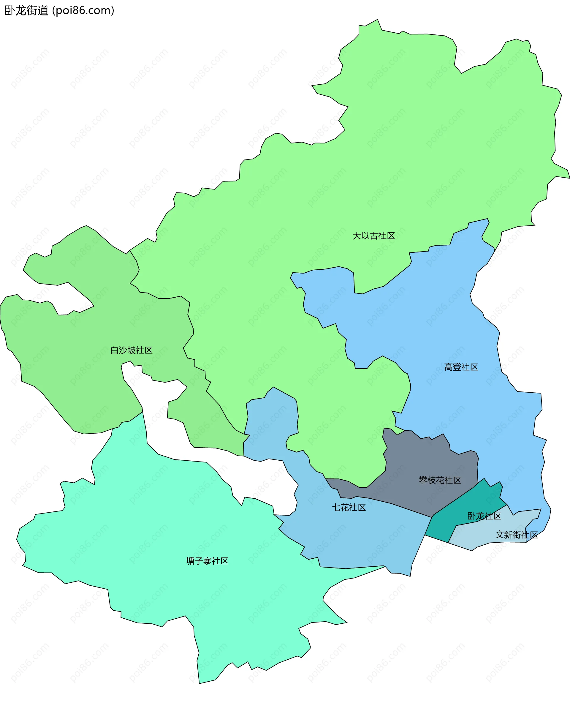 卧龙街道边界地图(五级行政区划)