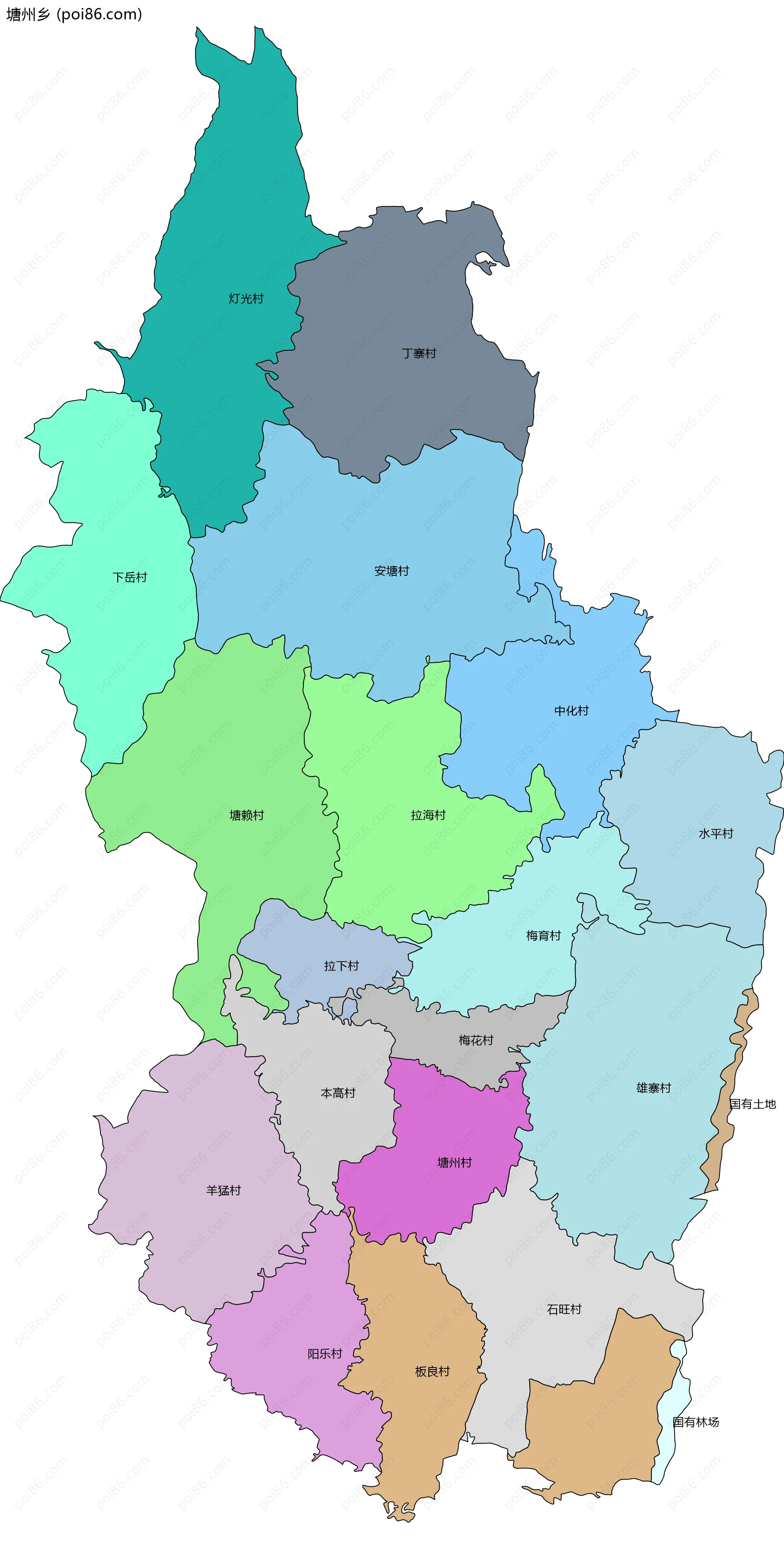 塘州乡边界地图(五级行政区划)