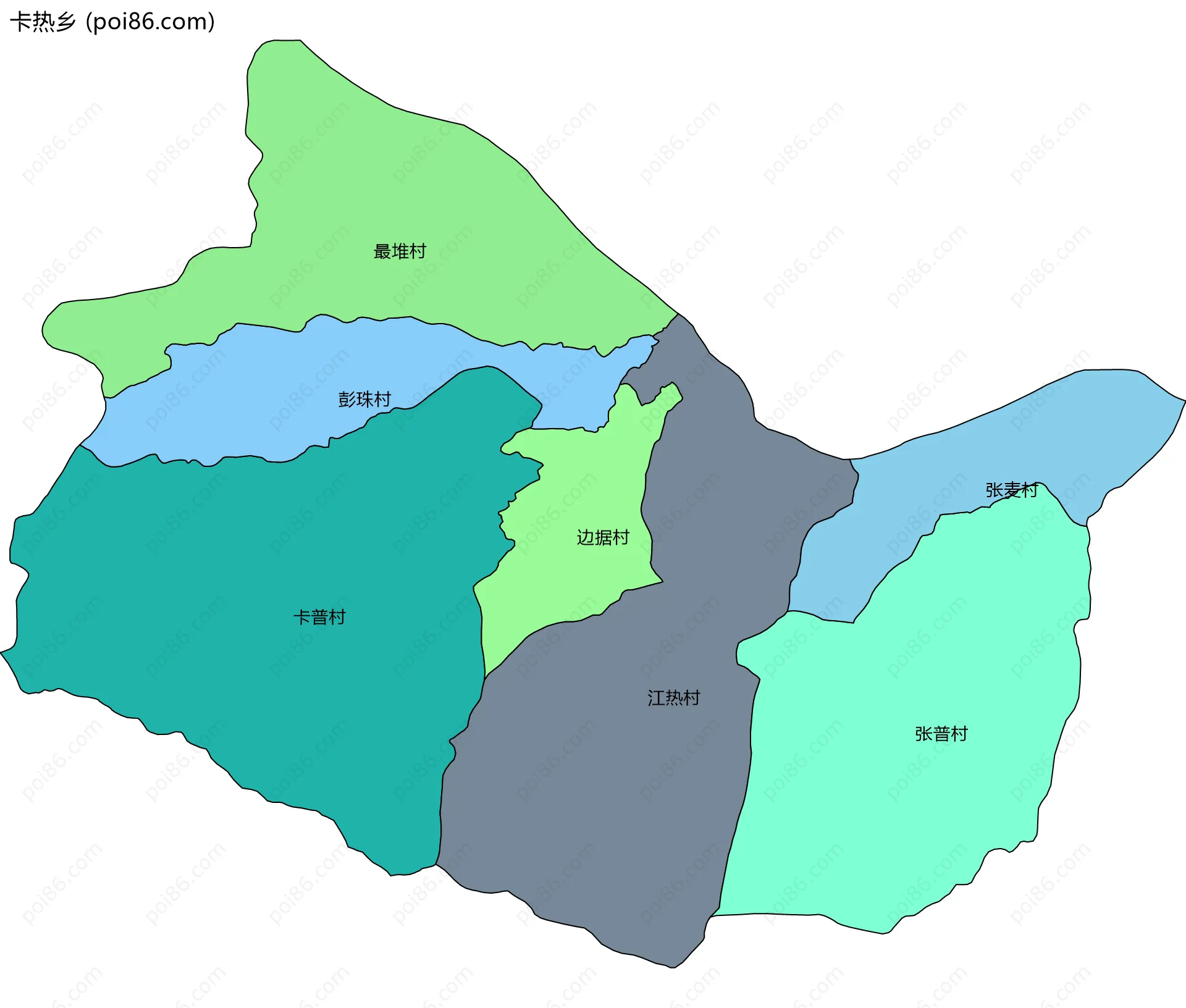 卡热乡边界地图(五级行政区划)