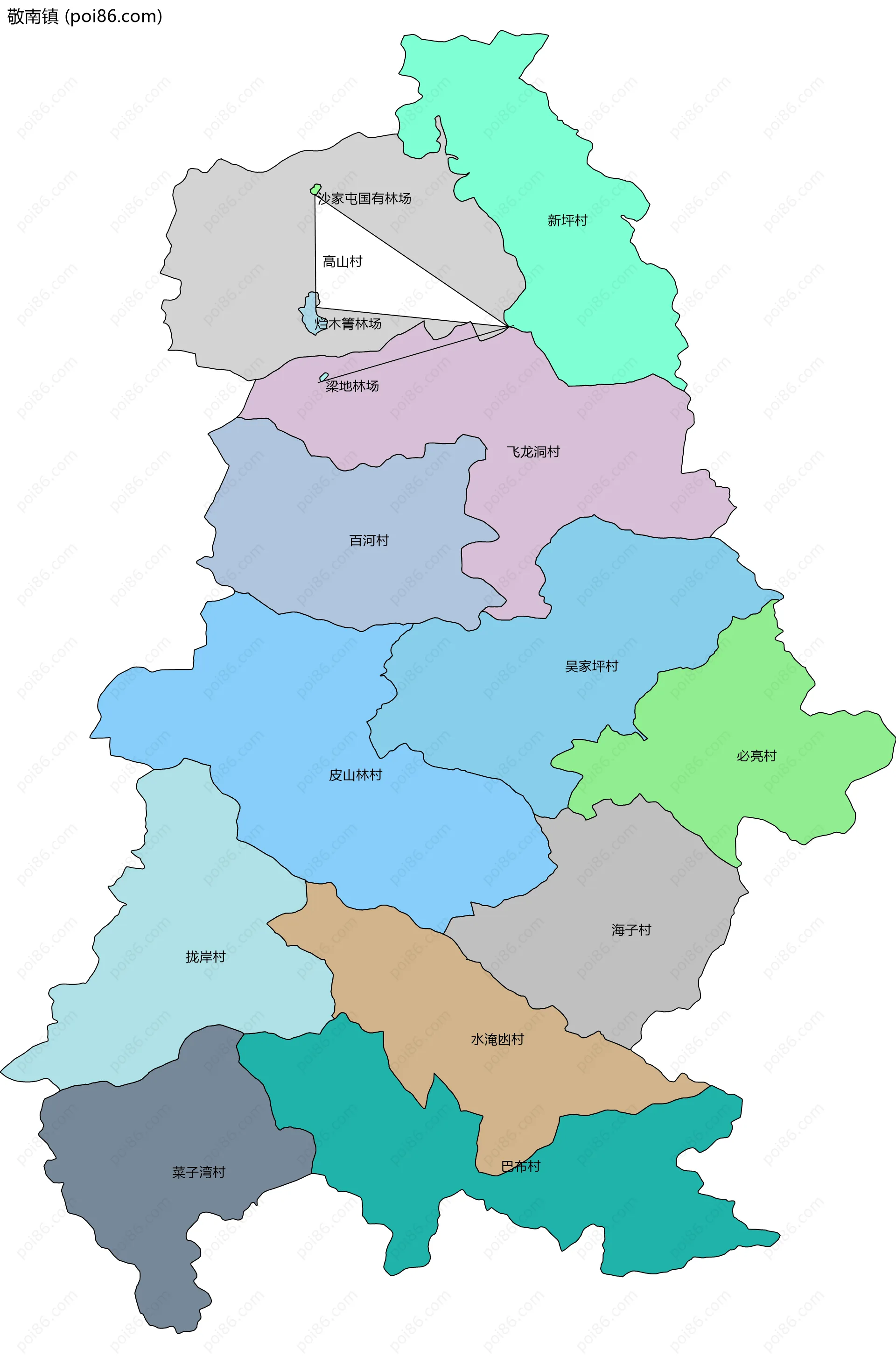 敬南镇边界地图(五级行政区划)