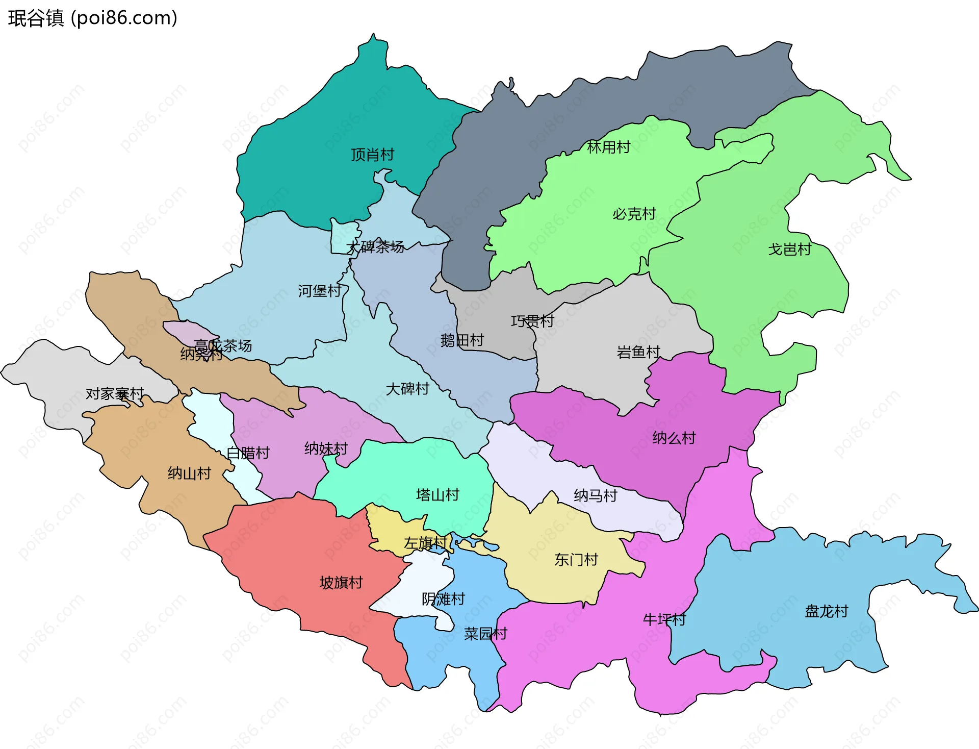 珉谷镇边界地图(五级行政区划)