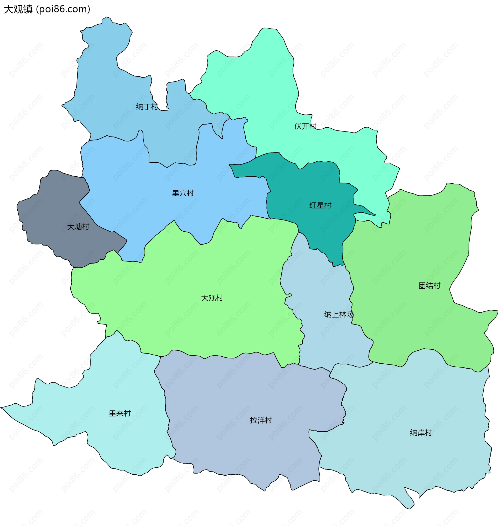 大观镇边界地图(五级行政区划)