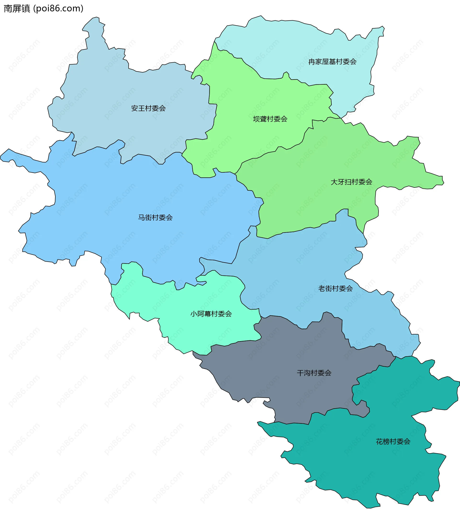 南屏镇边界地图(五级行政区划)
