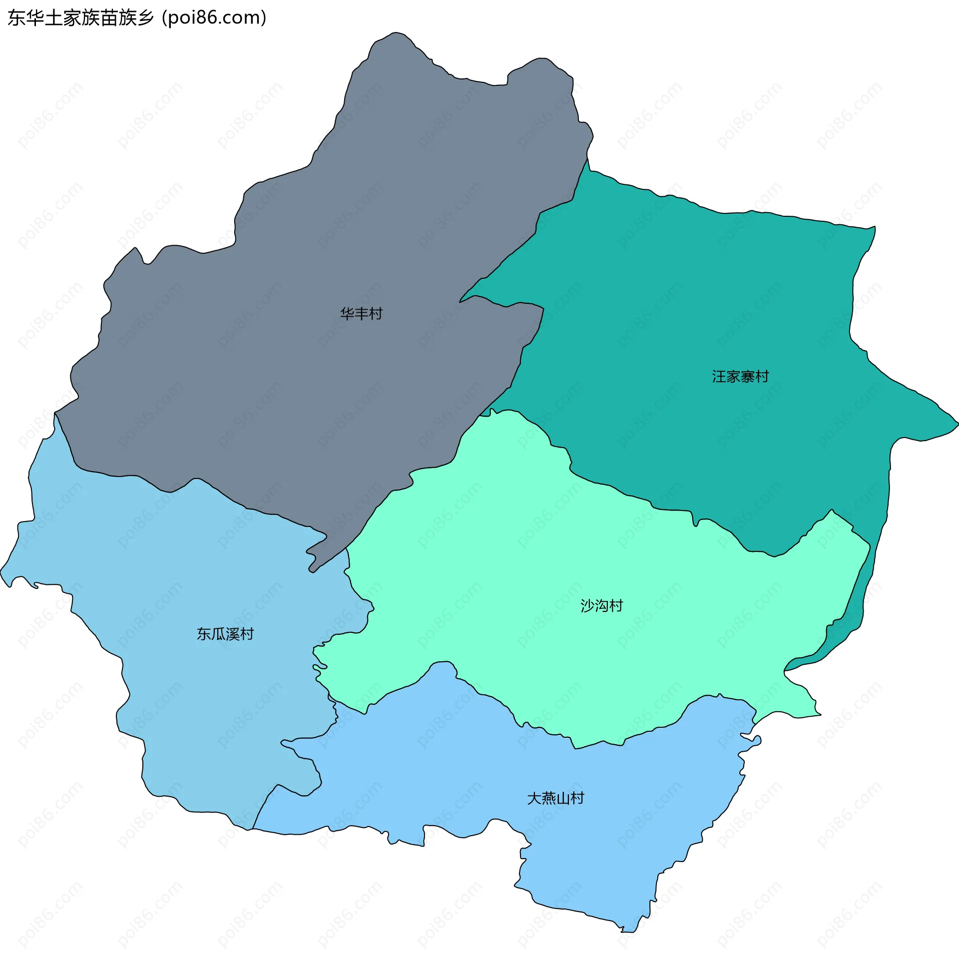 东华土家族苗族乡边界地图(五级行政区划)