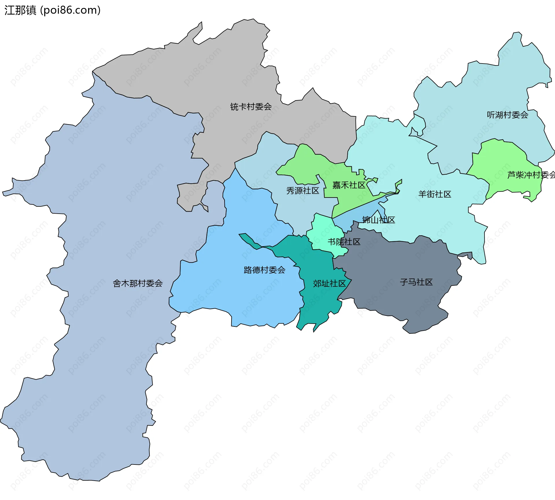 江那镇边界地图(五级行政区划)