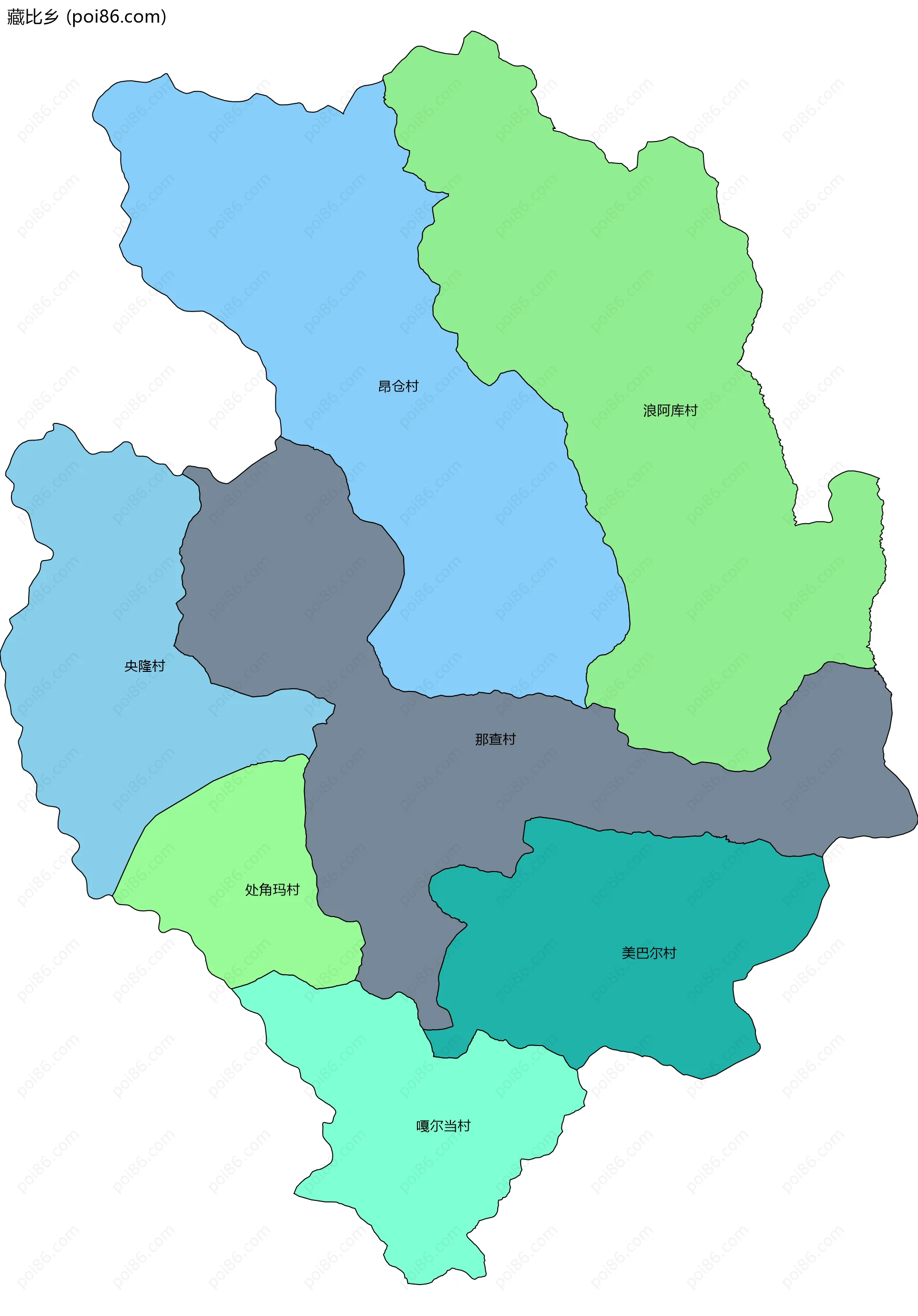 藏比乡边界地图(五级行政区划)