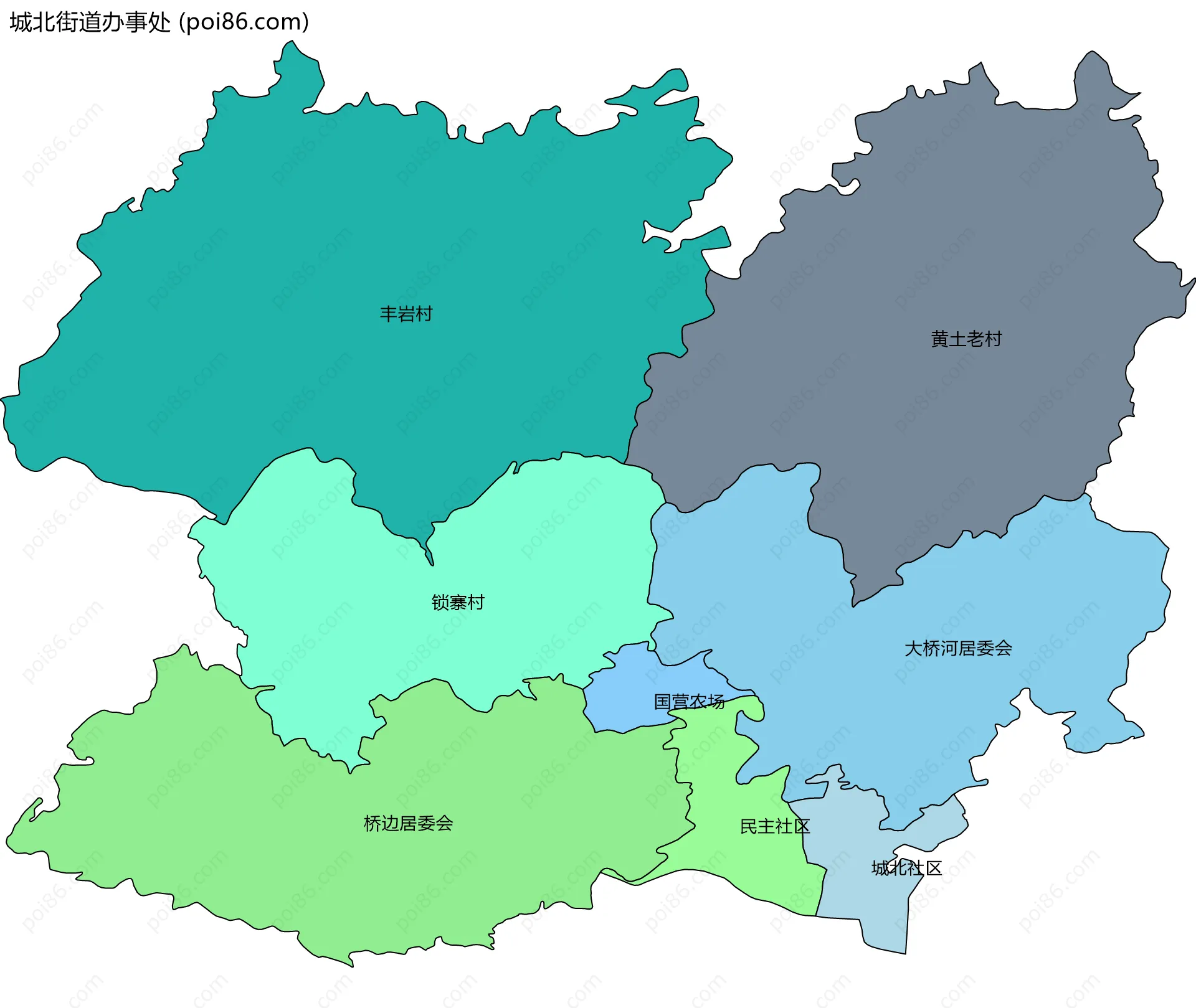 城北街道办事处边界地图(五级行政区划)