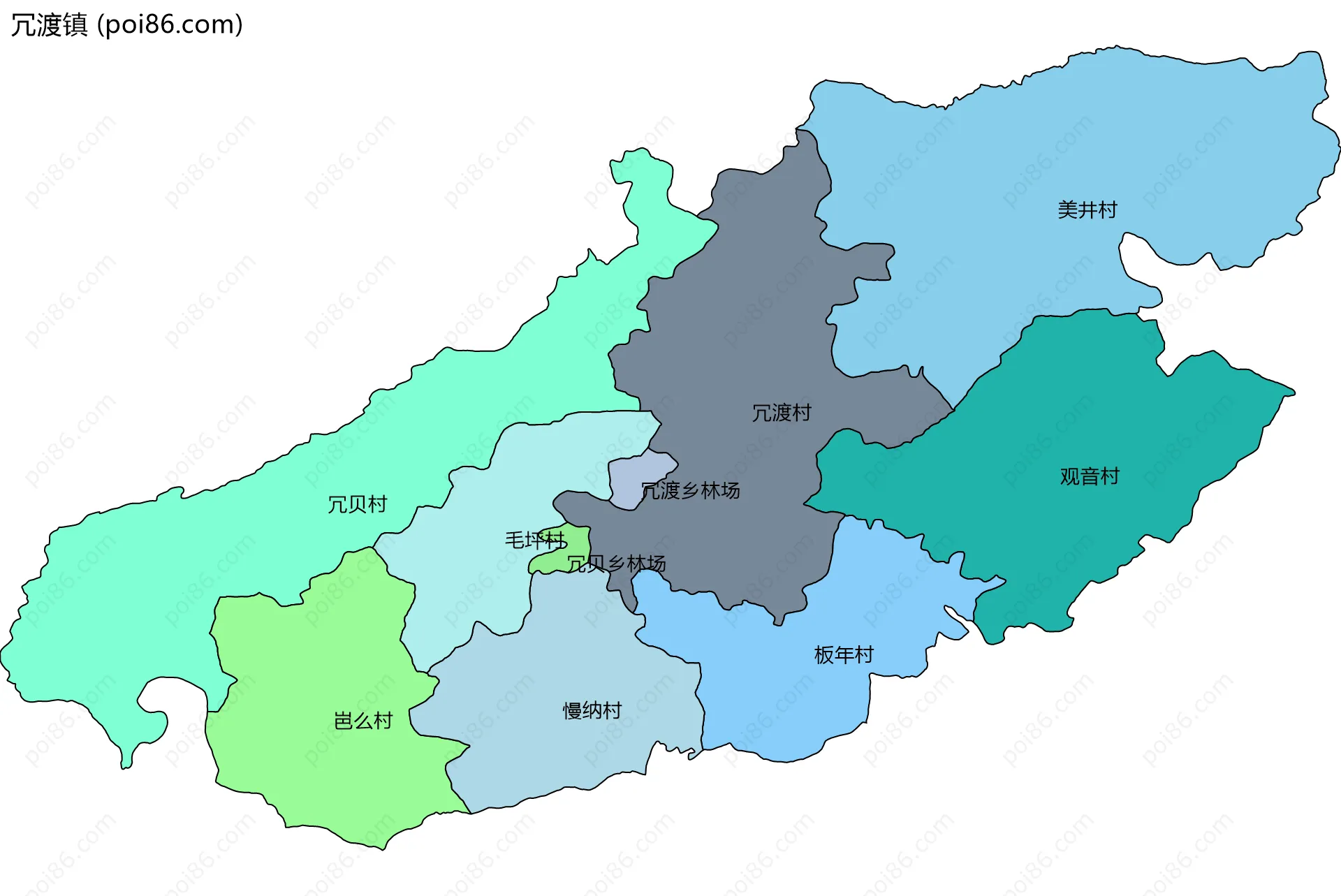 冗渡镇边界地图(五级行政区划)