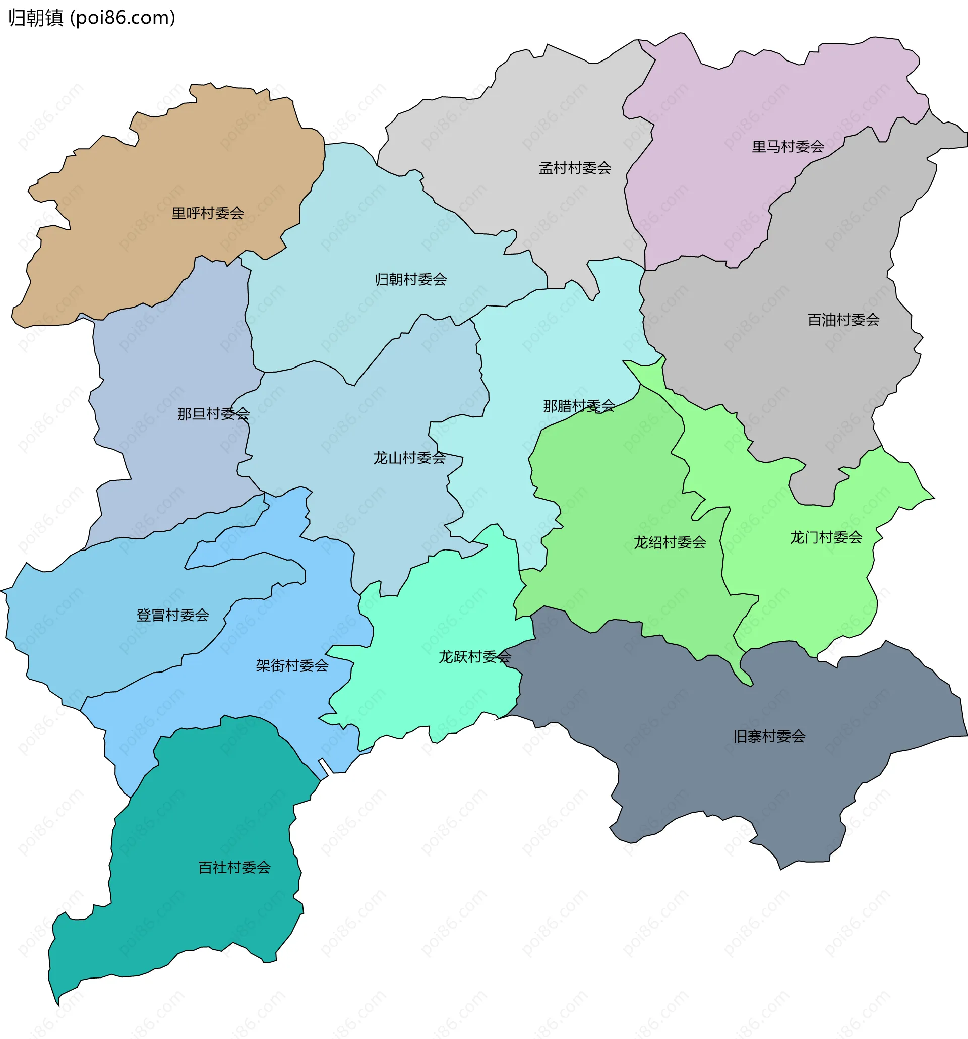 归朝镇边界地图(五级行政区划)