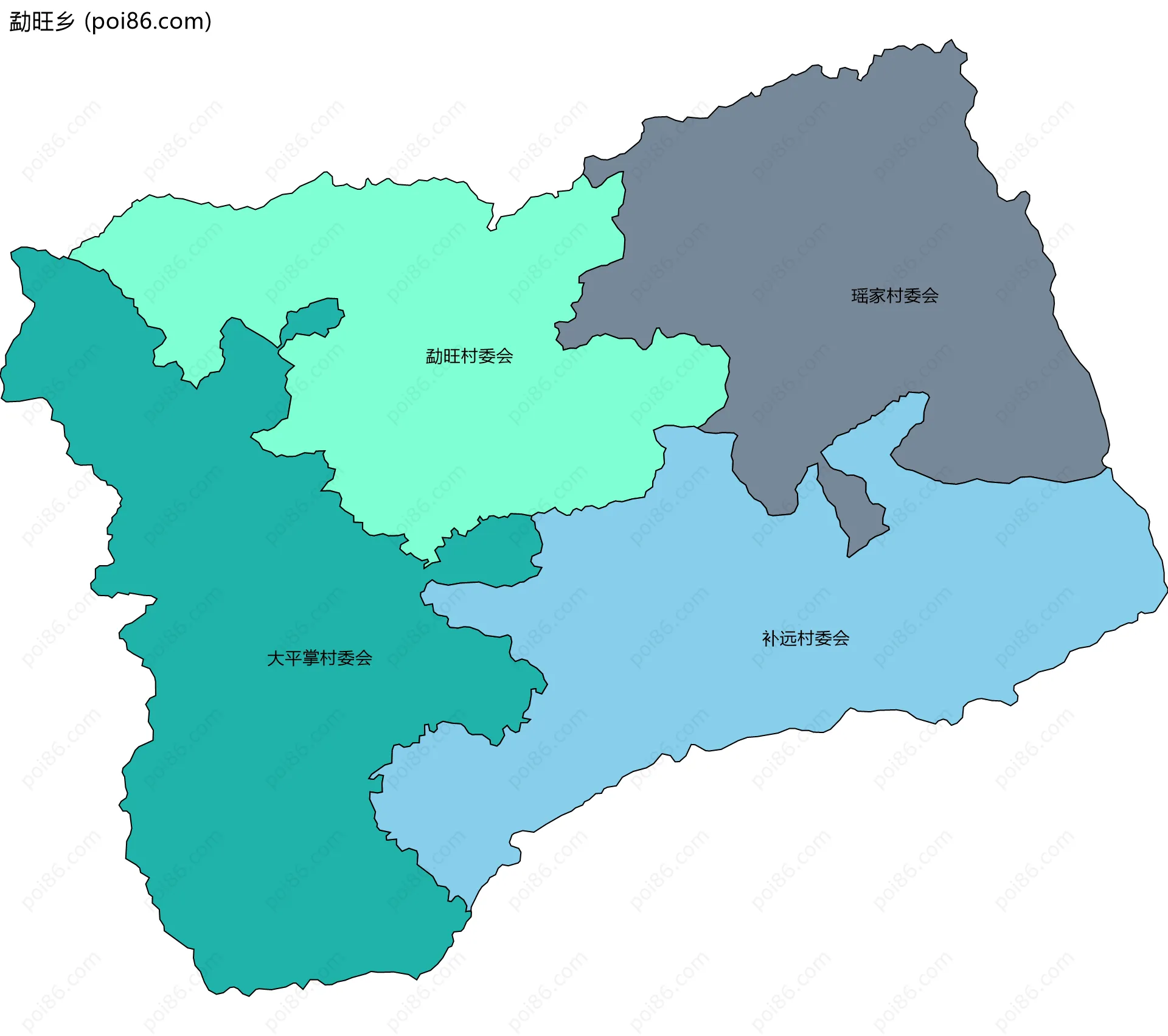 勐旺乡边界地图(五级行政区划)