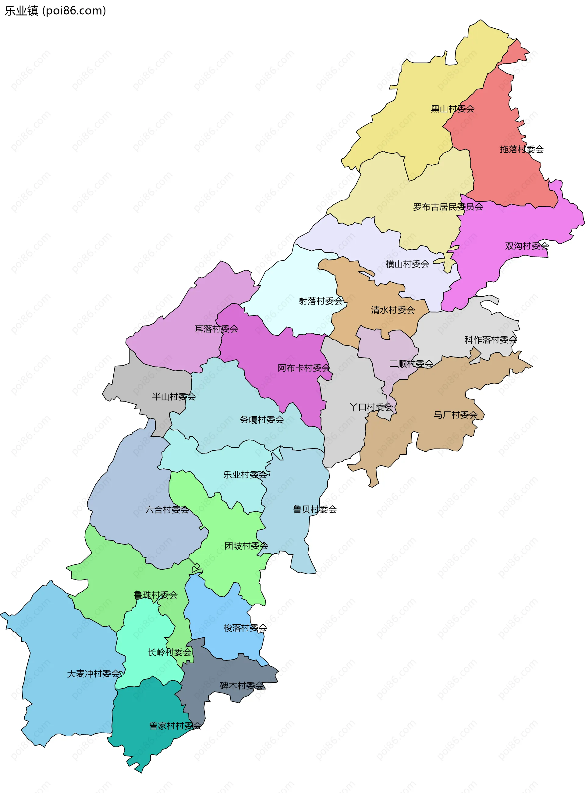 乐业镇边界地图(五级行政区划)