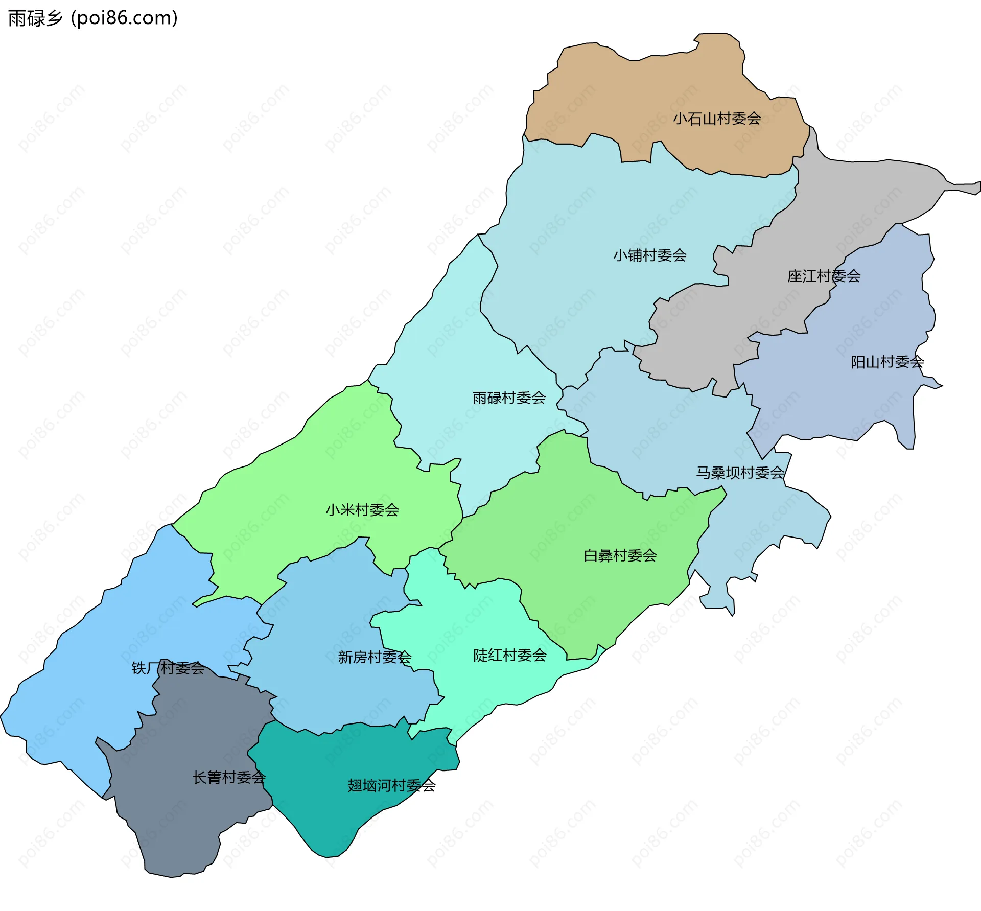 雨碌乡边界地图(五级行政区划)