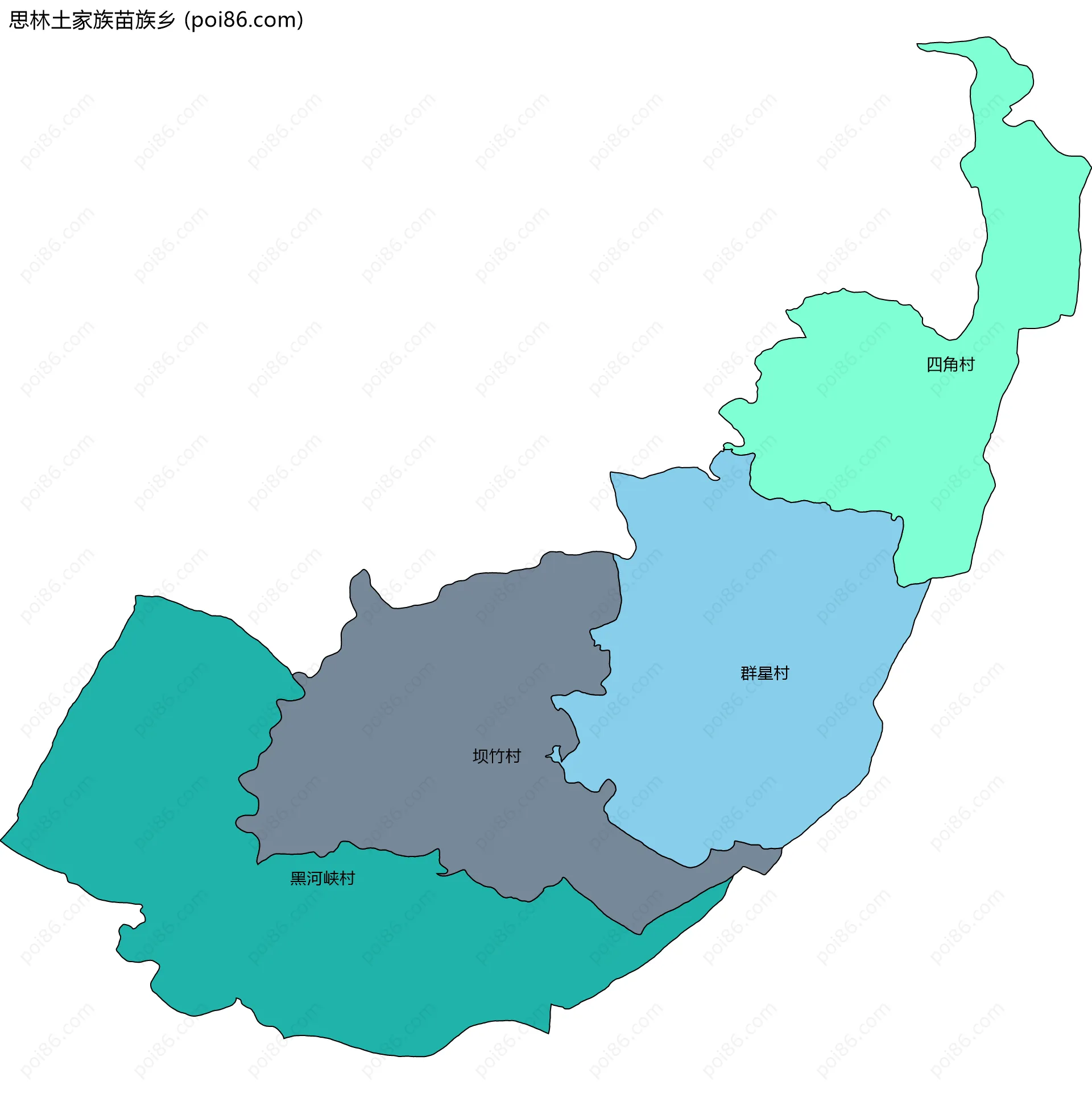 思林土家族苗族乡边界地图(五级行政区划)