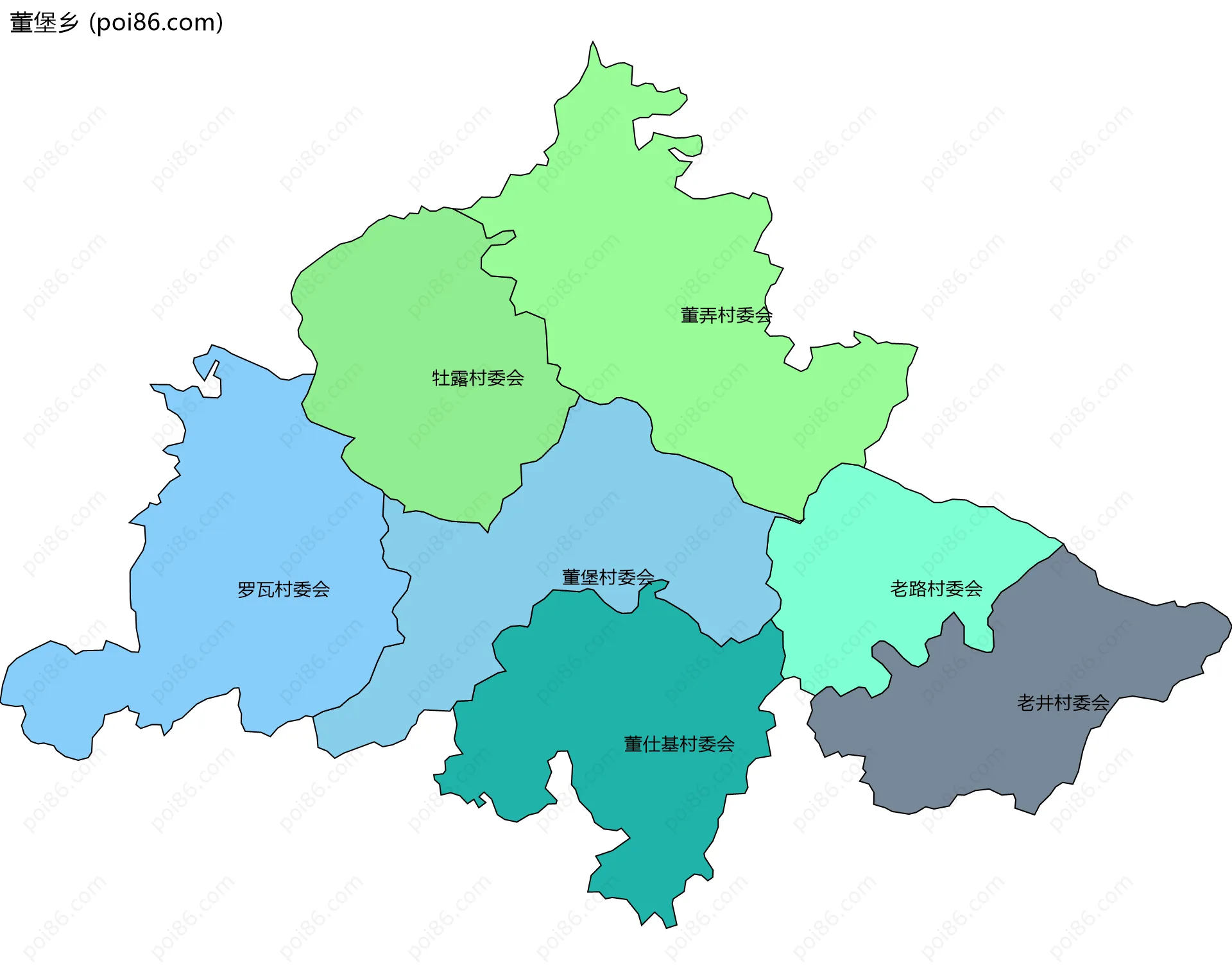 董堡乡边界地图(五级行政区划)