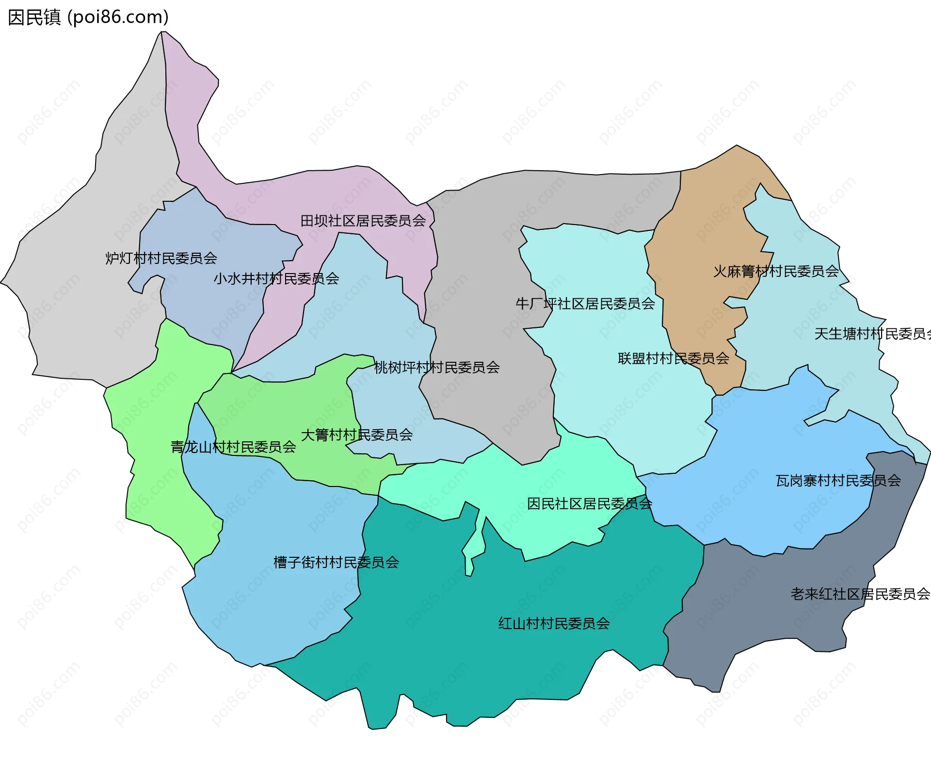 因民镇边界地图(五级行政区划)