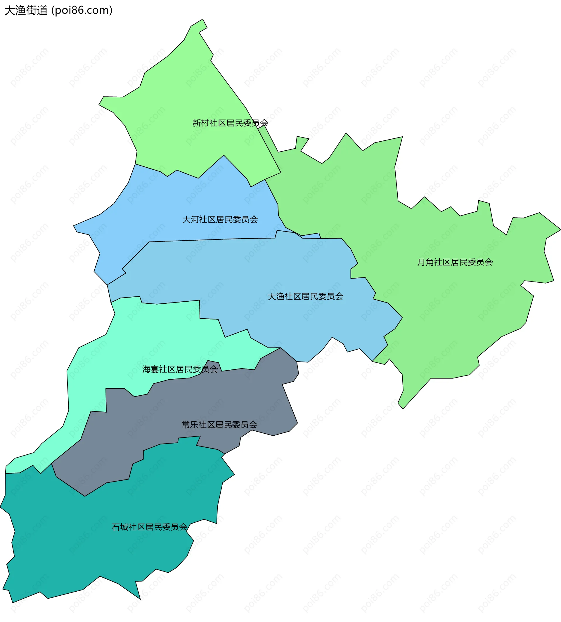 大渔街道边界地图(五级行政区划)